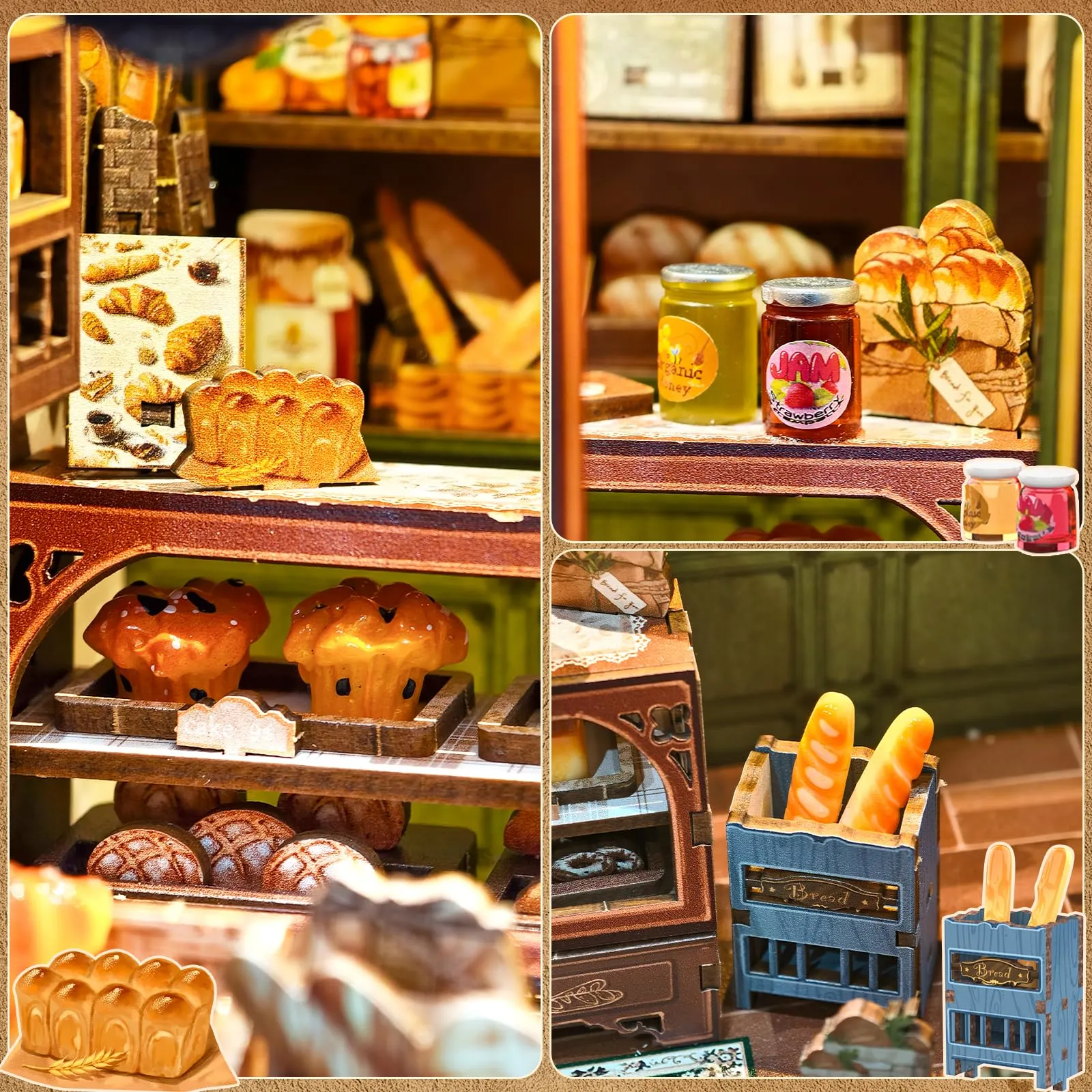 CUTEBEE Book Nook Kit 3D Puzzle Miniature House DIY Mrs. Hunt Bakery with LED Light and Dust Cover - immagine 6