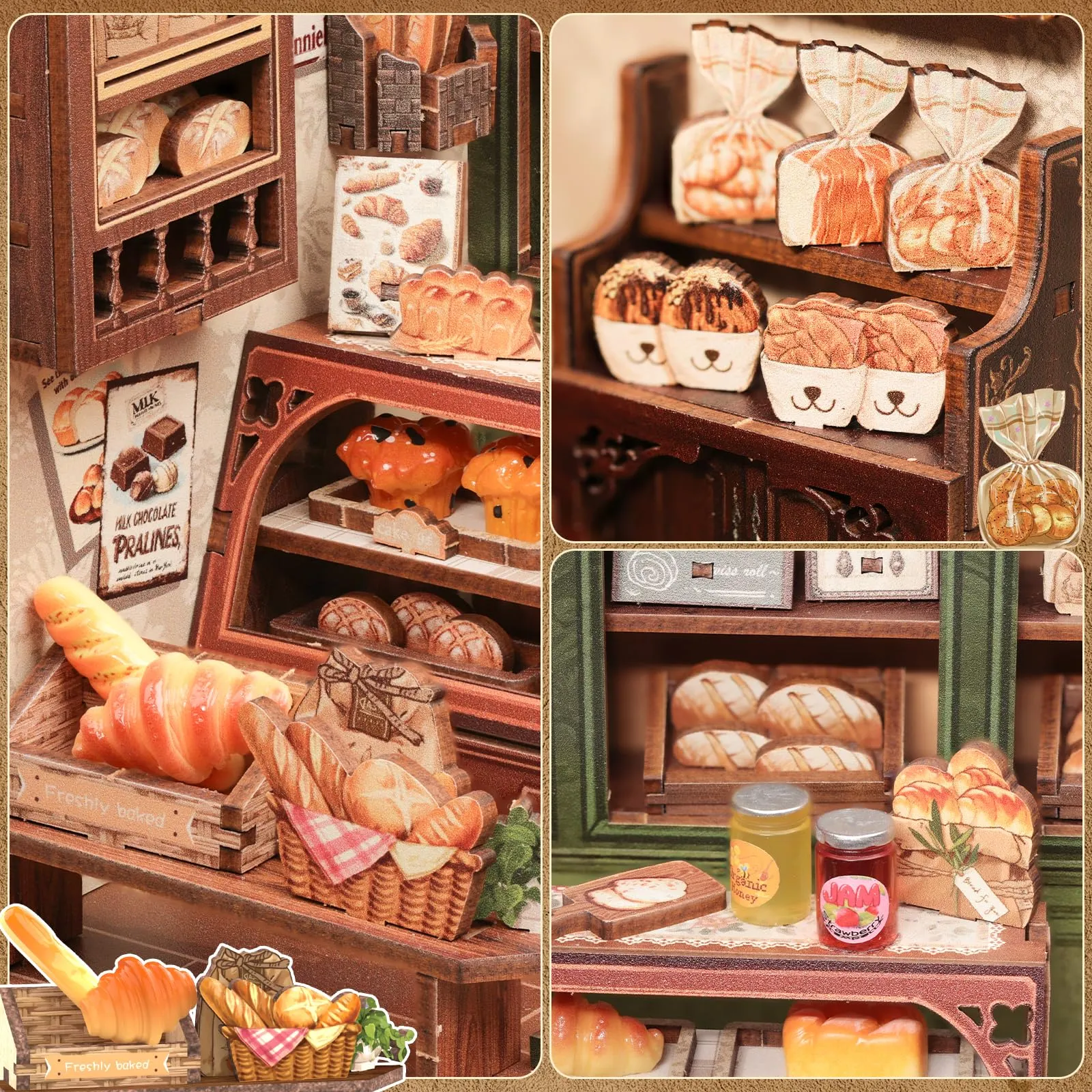CUTEBEE Book Nook Kit 3D Puzzle Miniature House DIY Mrs. Hunt Bakery with LED Light and Dust Cover - immagine 7