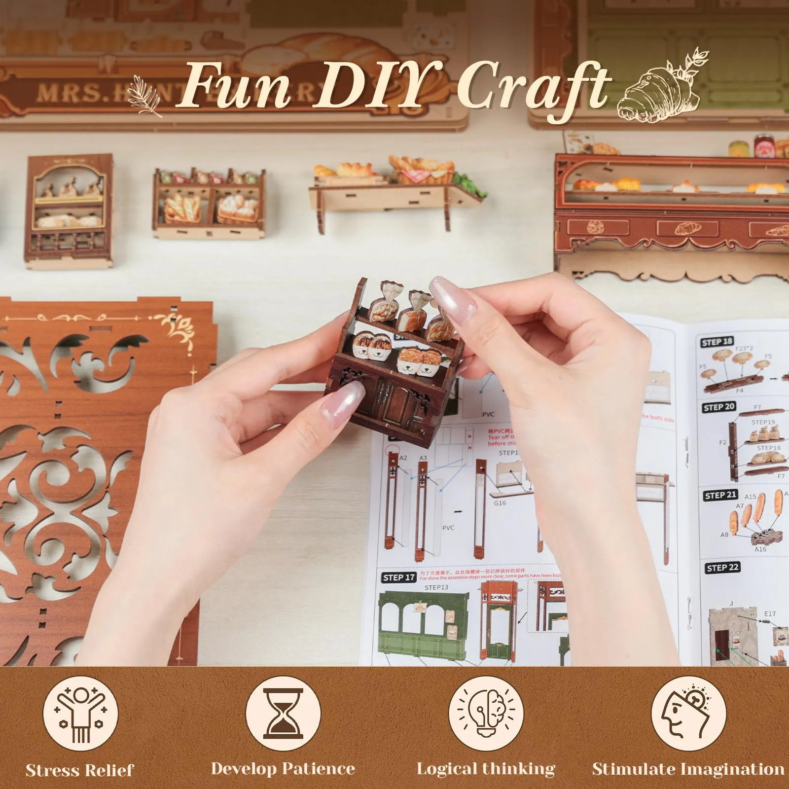 CUTEBEE Book Nook Kit 3D Puzzle Miniature House DIY Mrs. Hunt Bakery with LED Light and Dust Cover - immagine 8