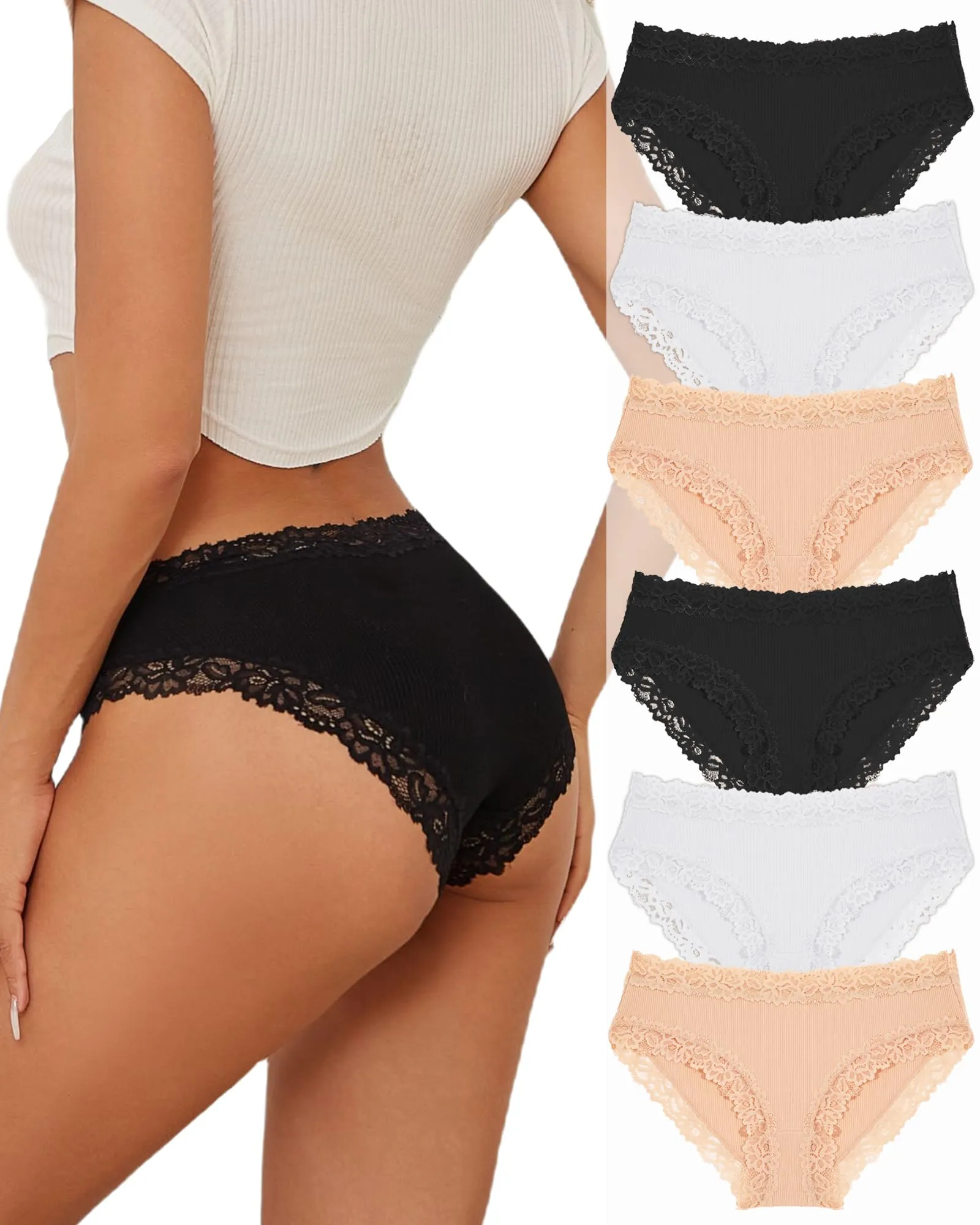 ALL OF SHE Biancheria Intima da Donna in Cotone, Set da 6 Slip Brasiliani in Pizzo e Hipster, Taglie S-2XL - immagine 1