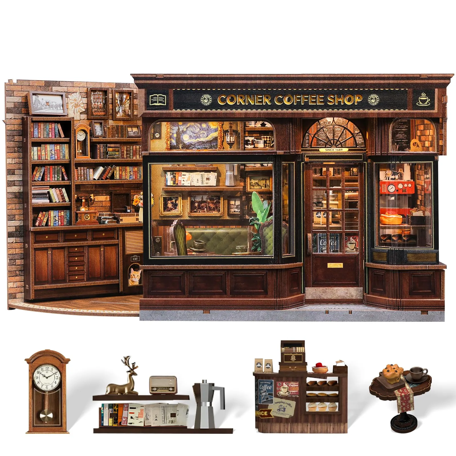 CUTEBEE Book Nook Kit Casa Prefabbricata Miniature DIY House 3D Puzzle in Legno Corner Coffee Shop - immagine 1