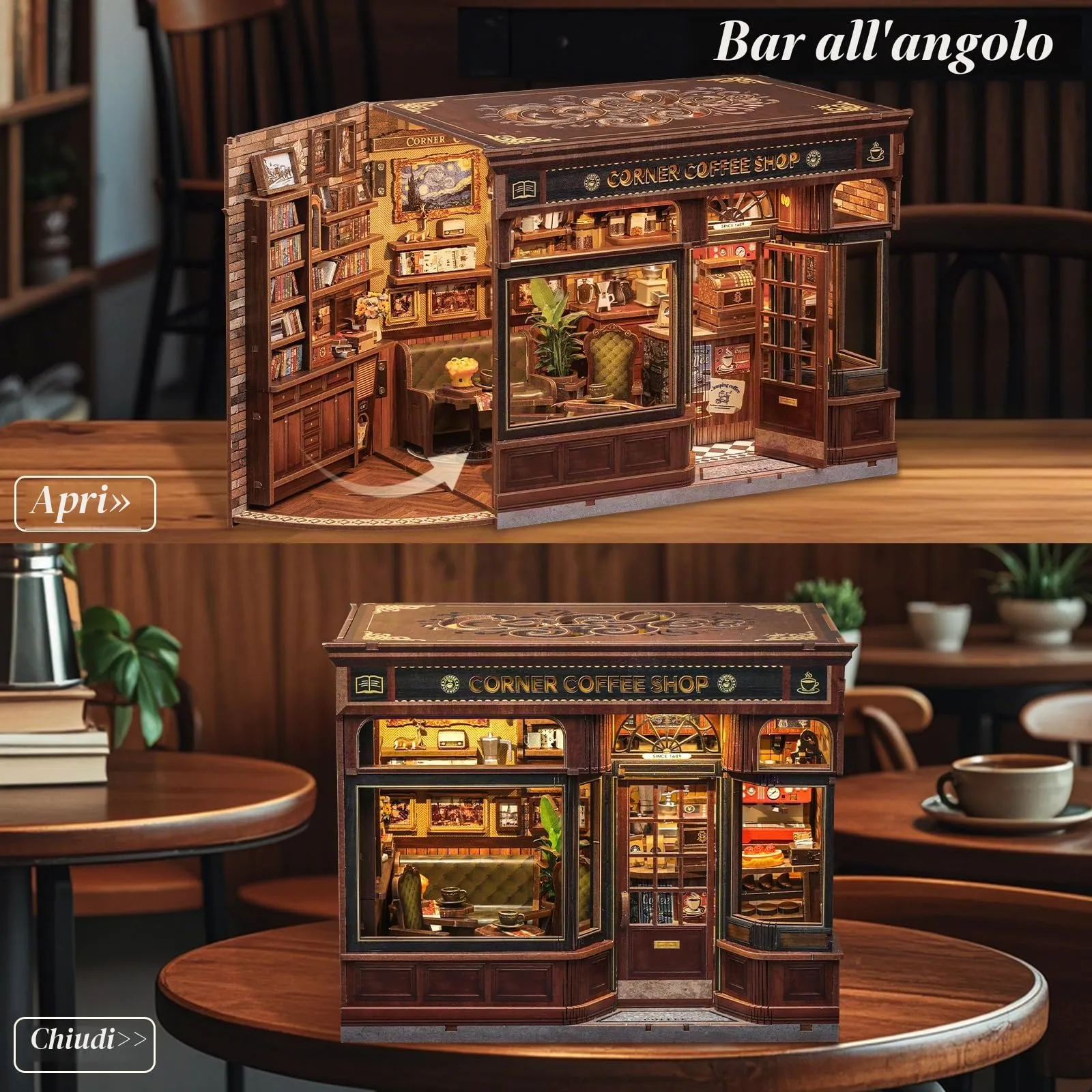 CUTEBEE Book Nook Kit Casa Prefabbricata Miniature DIY House 3D Puzzle in Legno Corner Coffee Shop - immagine 3