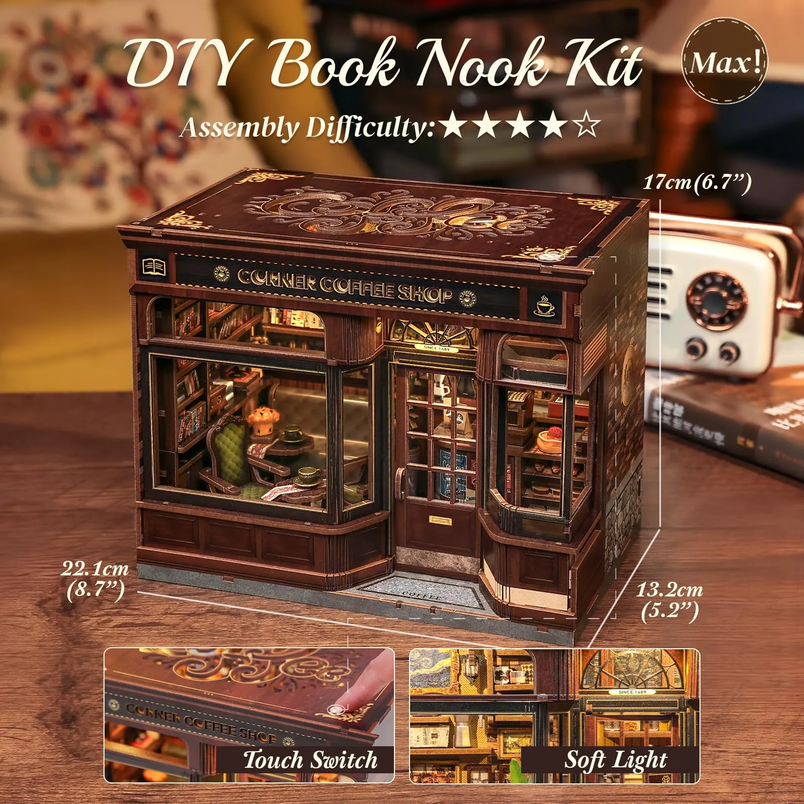 CUTEBEE Book Nook Kit Casa Prefabbricata Miniature DIY House 3D Puzzle in Legno Corner Coffee Shop - immagine 4