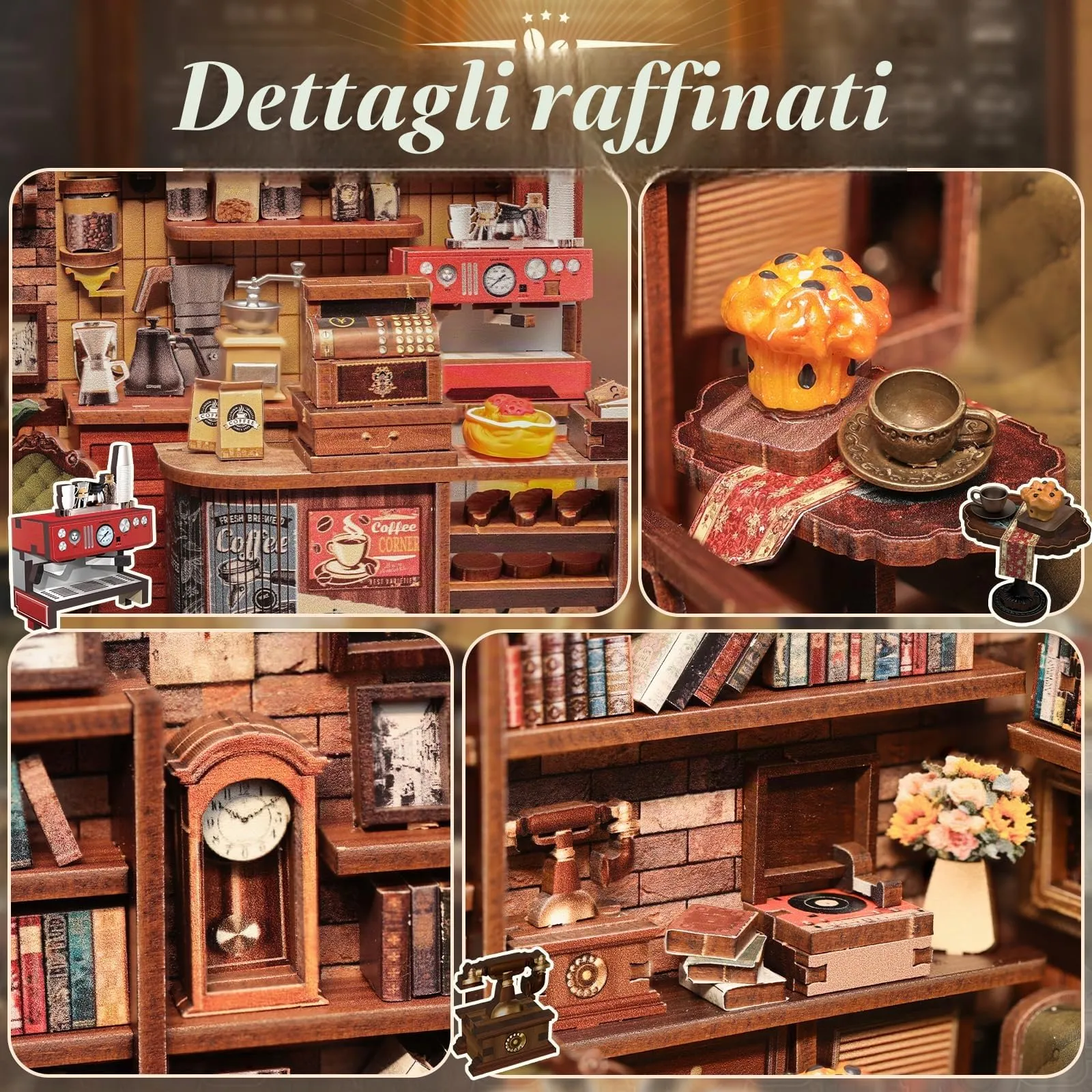 CUTEBEE Book Nook Kit Casa Prefabbricata Miniature DIY House 3D Puzzle in Legno Corner Coffee Shop - immagine 6