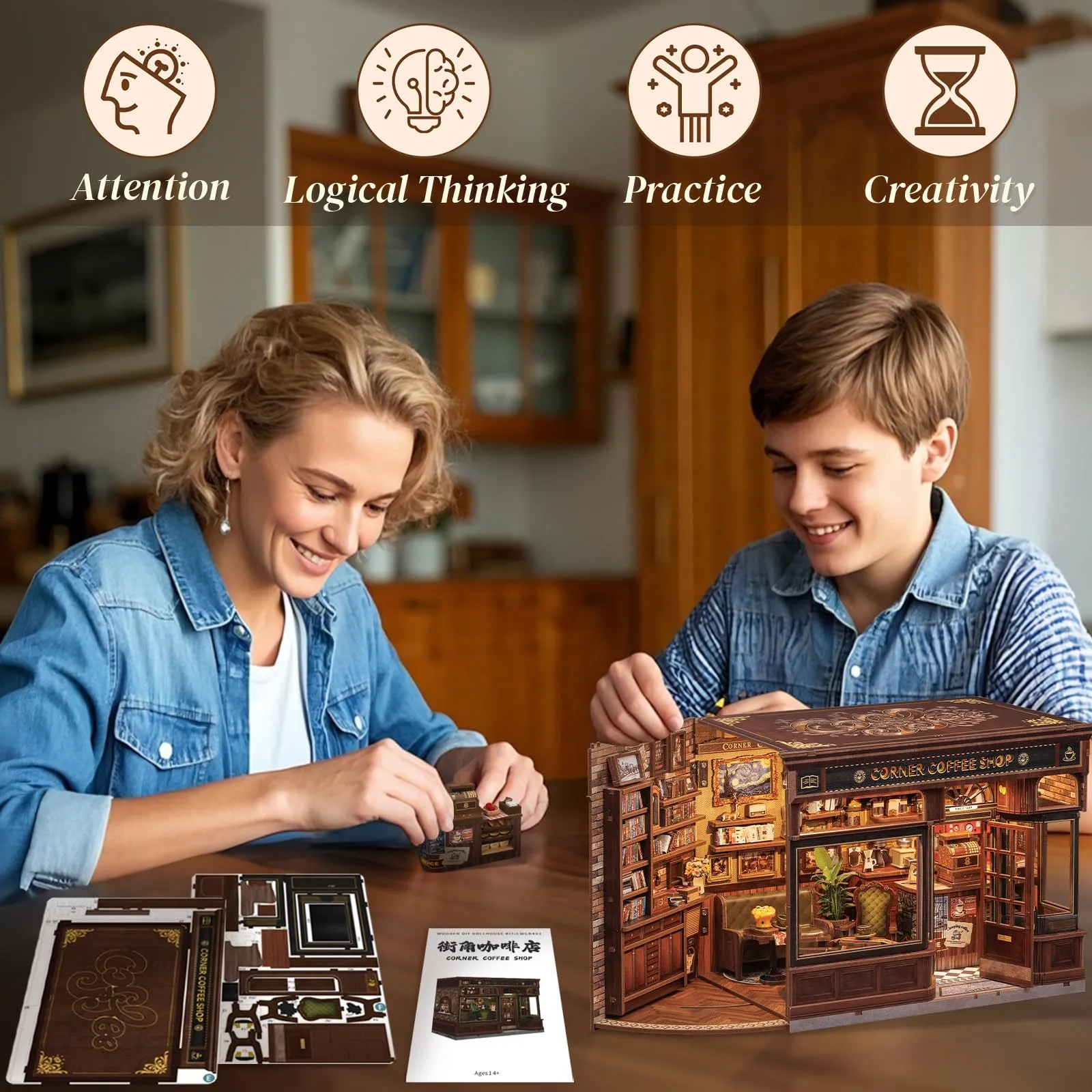 CUTEBEE Book Nook Kit Casa Prefabbricata Miniature DIY House 3D Puzzle in Legno Corner Coffee Shop - immagine 7