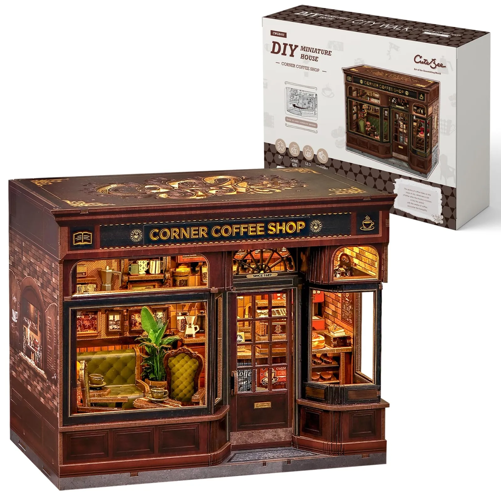 CUTEBEE Book Nook Kit Casa Prefabbricata Miniature DIY House 3D Puzzle in Legno Corner Coffee Shop - immagine 8