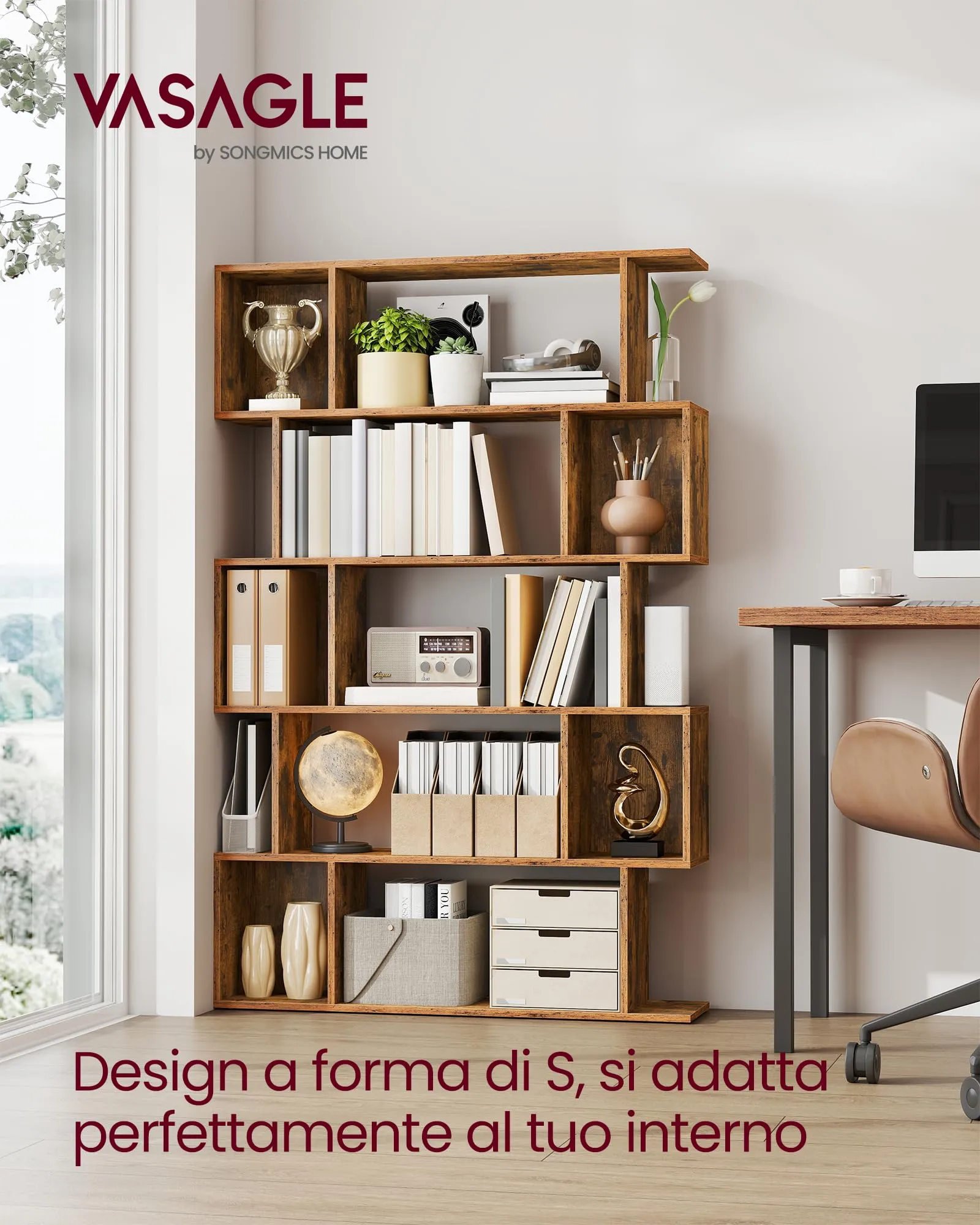 VASAGLE CUSTOS Libreria a 5 Ripiani, 24 x 90 x 159 cm, Marrone Vintage LBC416K01 - immagine 3