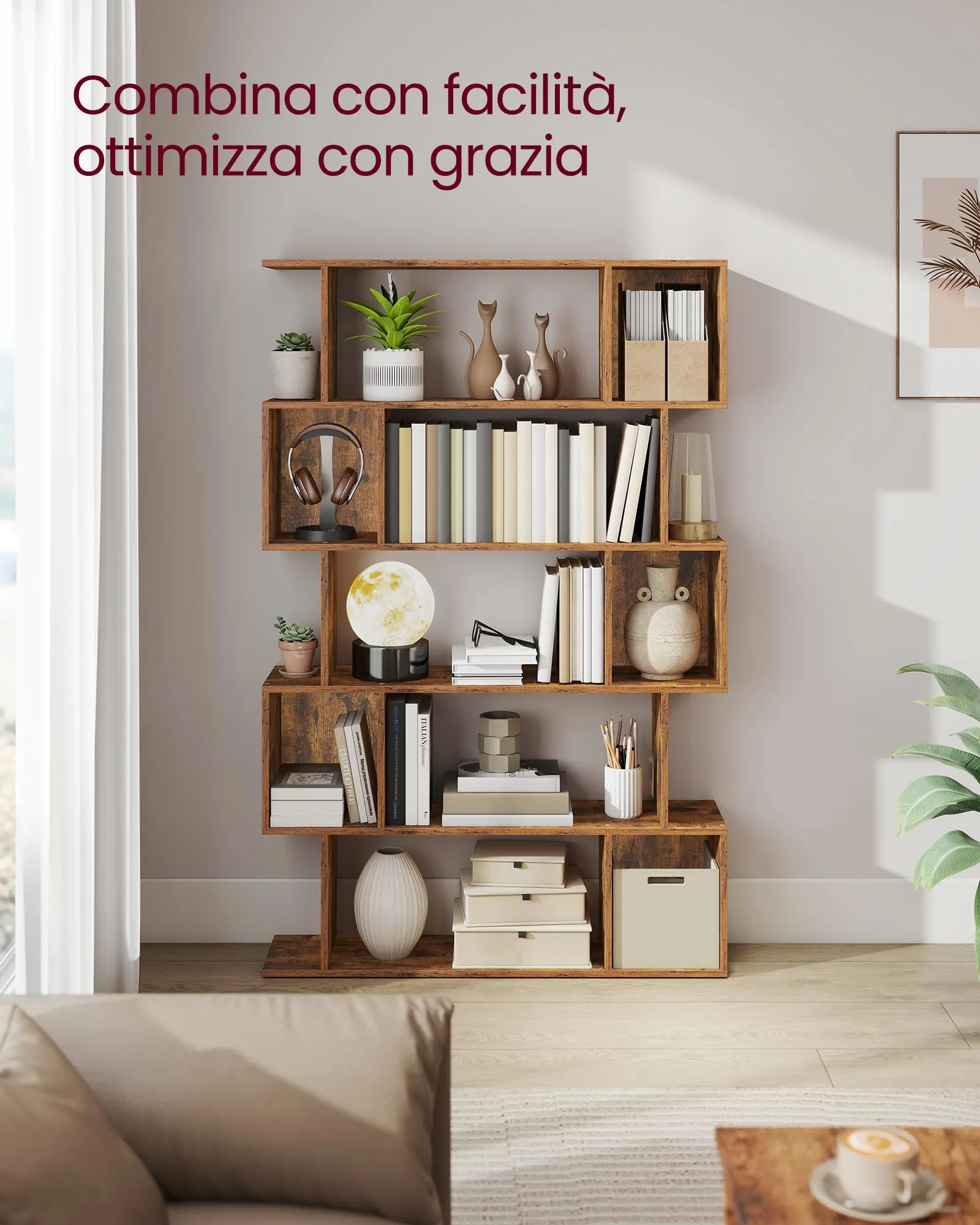 VASAGLE CUSTOS Libreria a 5 Ripiani, 24 x 90 x 159 cm, Marrone Vintage LBC416K01 - immagine 4