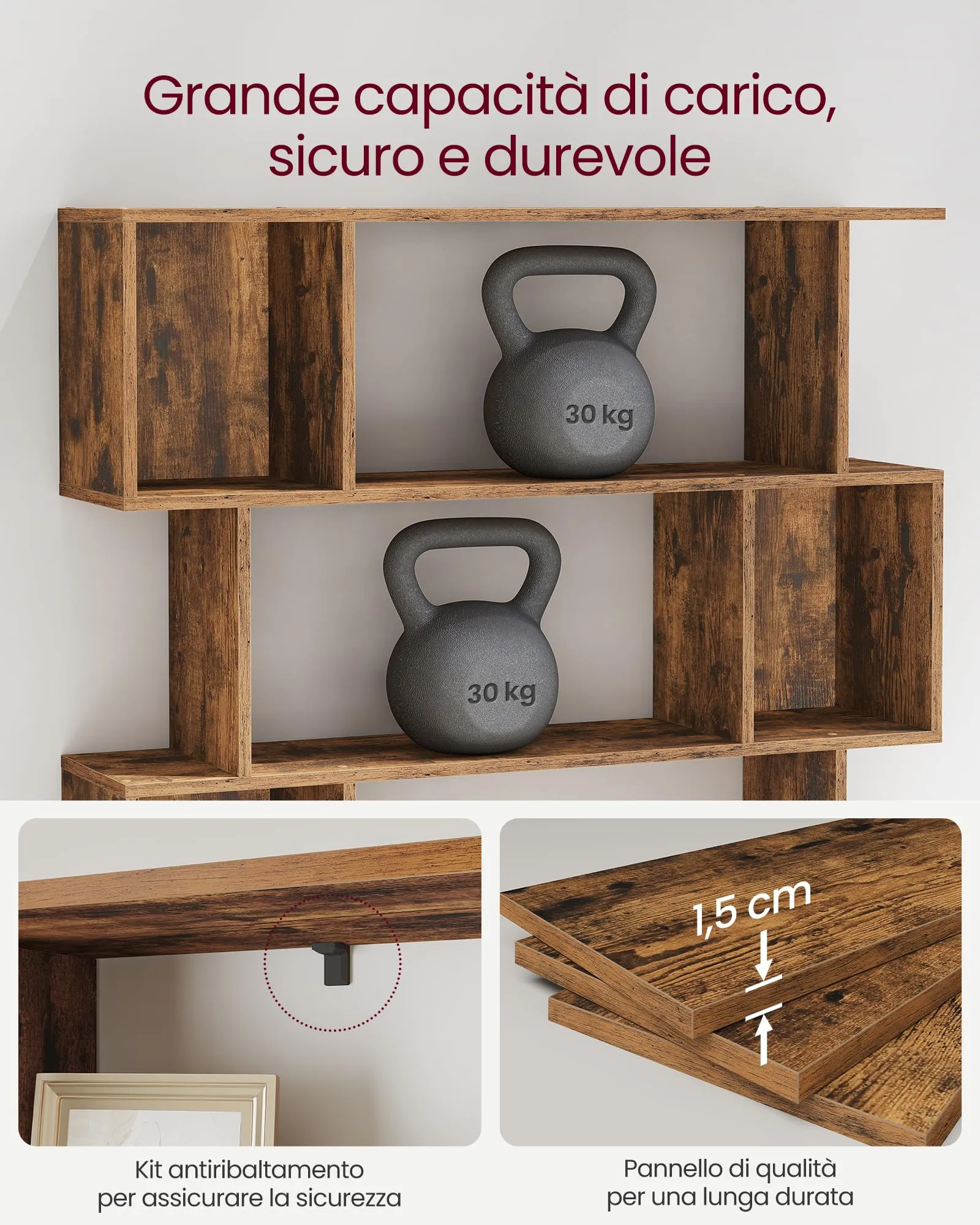 VASAGLE CUSTOS Libreria a 5 Ripiani, 24 x 90 x 159 cm, Marrone Vintage LBC416K01 - immagine 5