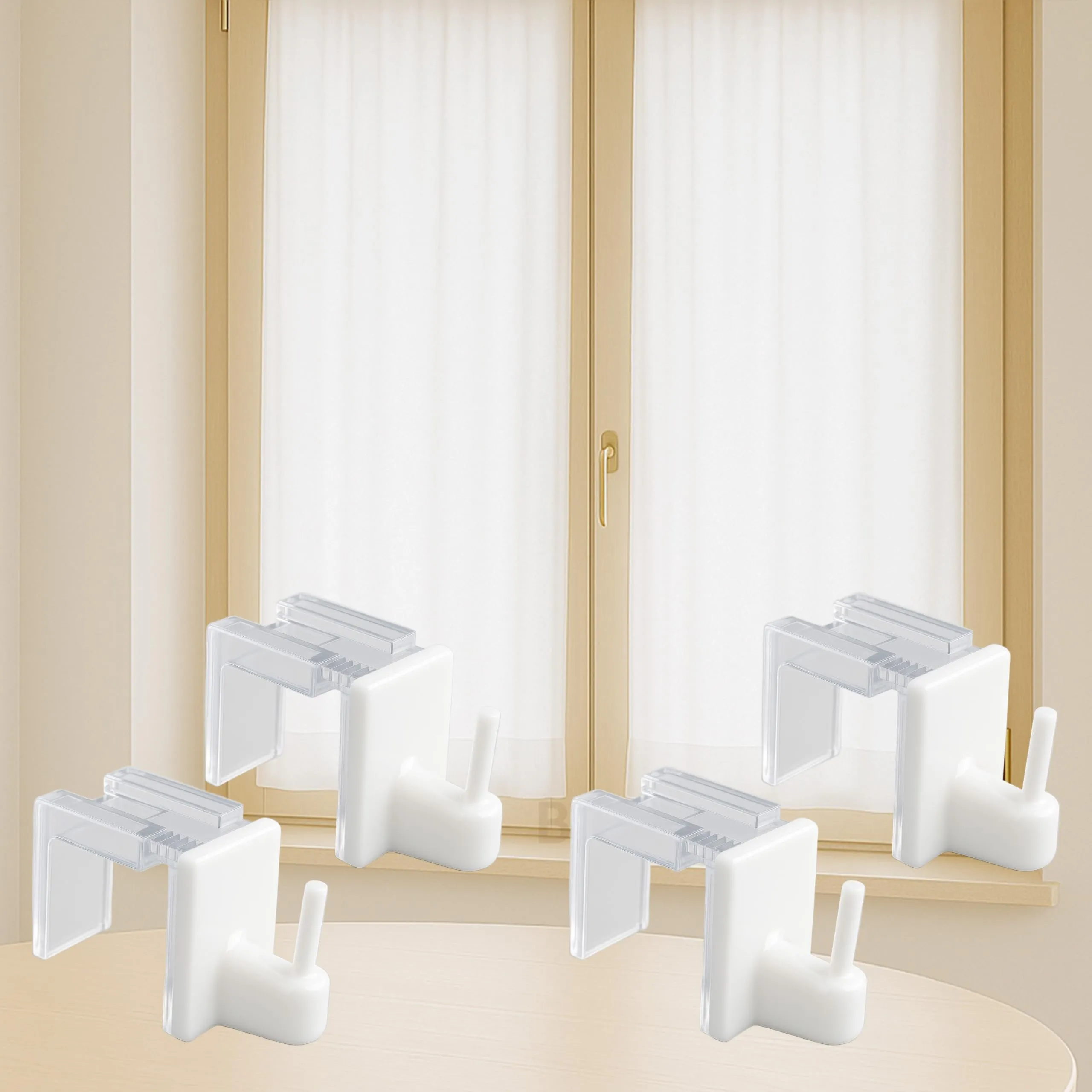 Byour3 Supporti per Tende Senza Forare, Gancetti Trasparenti Regolabili per Bastoni a Pressione (Bianco, da 15 a 26mm), Set 4 pz - immagine 5