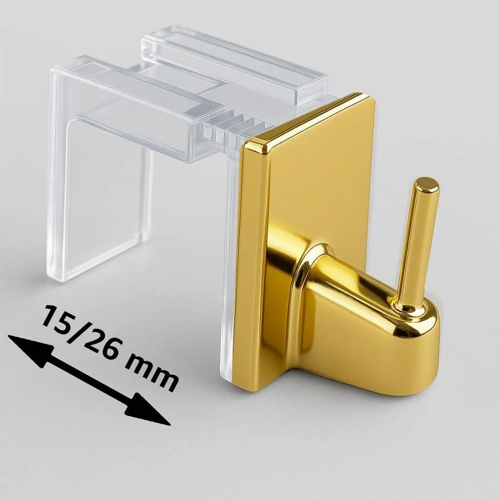 Byour3 Supporti per Tende Senza Forare, Gancetti Trasparenti Regolabili per Bastoni a Pressione 15-26mm, Oro Lucido, Set 4 pz - immagine 4