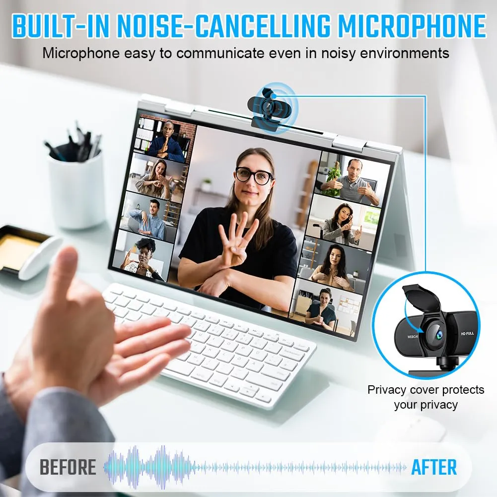 OFFCUP 1080P Webcam per PC con Microfono e Cancellazione del Rumore - immagine 7