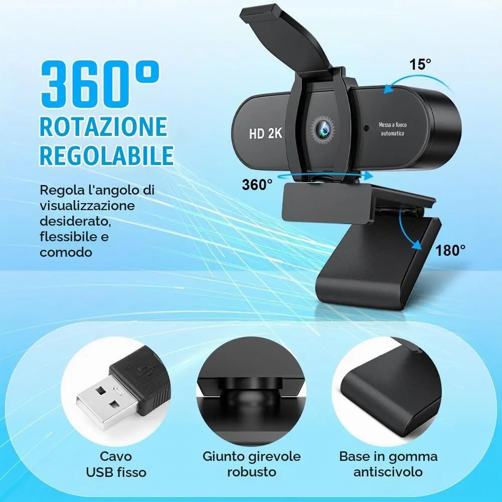 OFFCUP 2K Webcam per PC con Microfono e Cancellazione del Rumore - immagine 4
