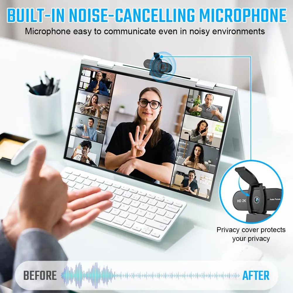 OFFCUP 2K Webcam per PC con Microfono e Cancellazione del Rumore - immagine 7