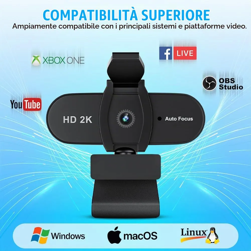 OFFCUP 2K Webcam per PC con Microfono e Cancellazione del Rumore - immagine 8
