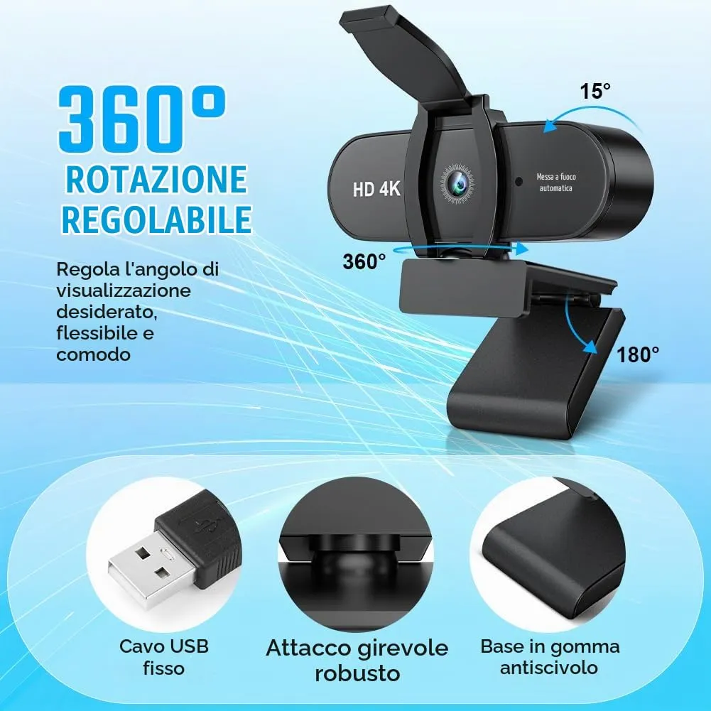 OFFCUP 4K Webcam per PC con Microfono a Cancellazione del Rumore - immagine 4