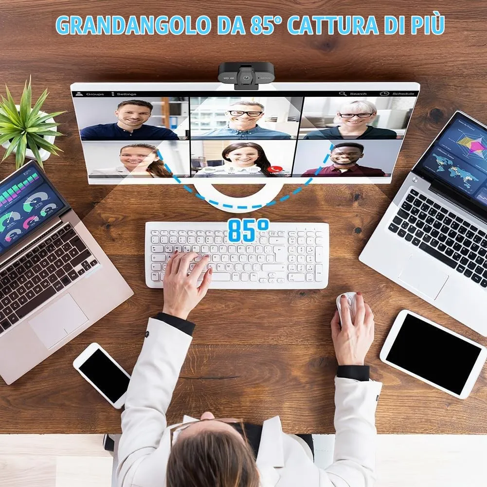OFFCUP 4K Webcam per PC con Microfono a Cancellazione del Rumore - immagine 5