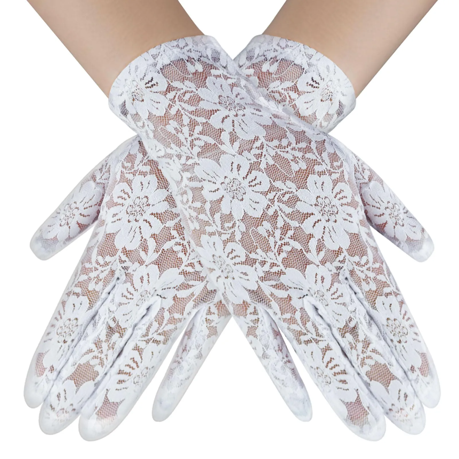 Andiker Guanti Corti in Pizzo da Donna, Bianco, Taglia unica - immagine 1