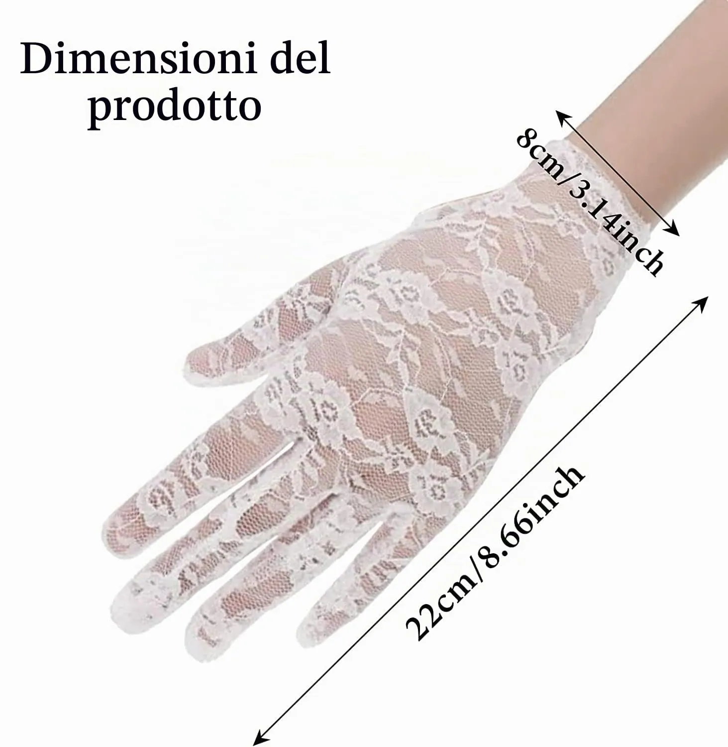 Andiker Guanti Corti in Pizzo da Donna, Bianco, Taglia unica - immagine 2