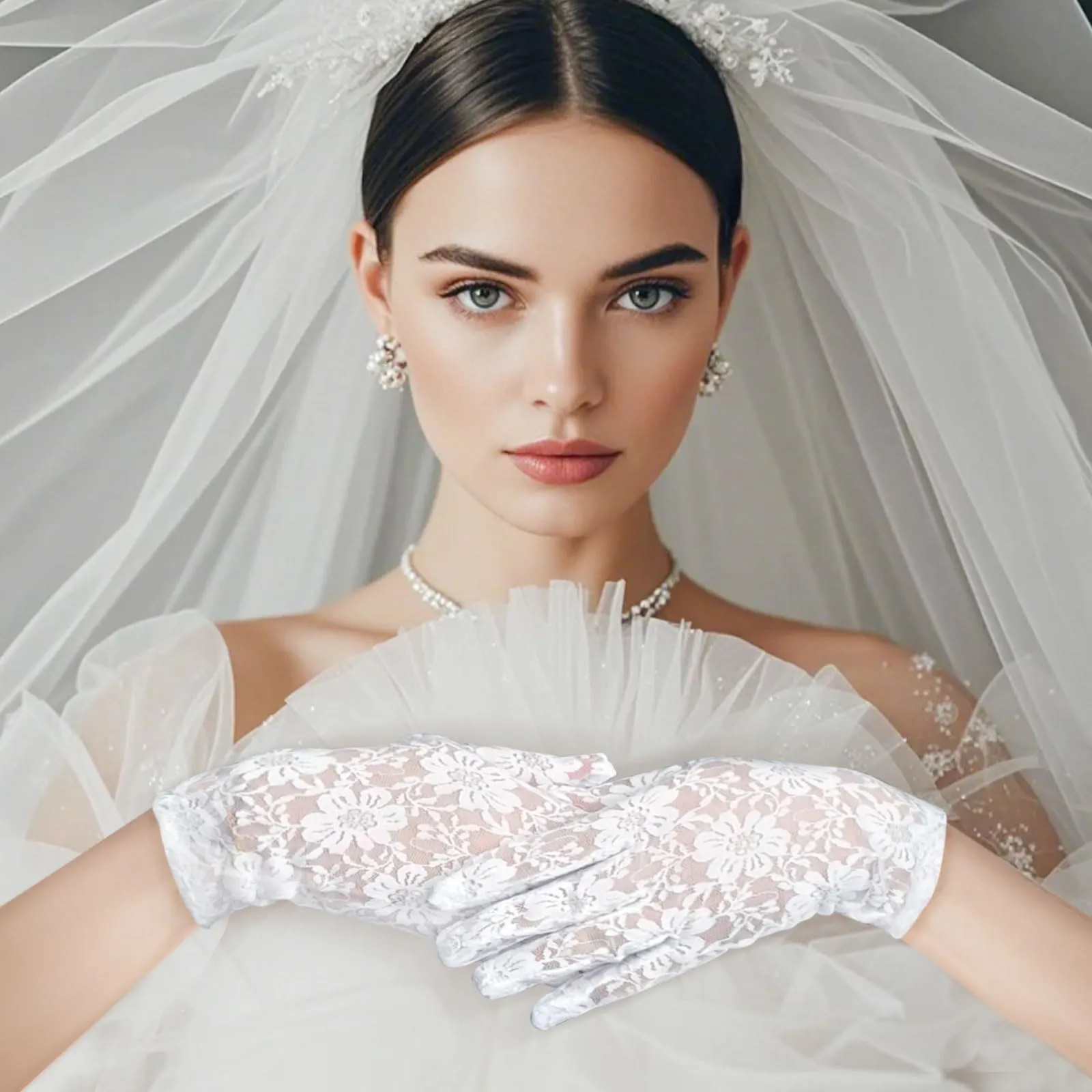Andiker Guanti Corti in Pizzo da Donna, Bianco, Taglia unica - immagine 7