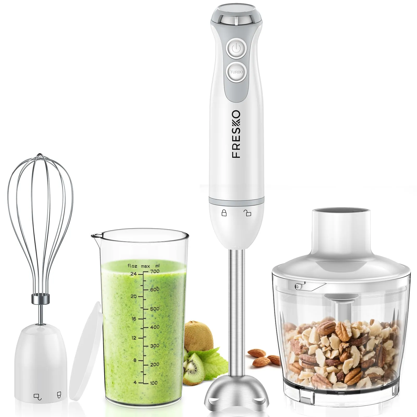 Fresko Frullatore a Immersione 4-in-1, 1000W, Acciaio Inox 304, Bianco - immagine 1