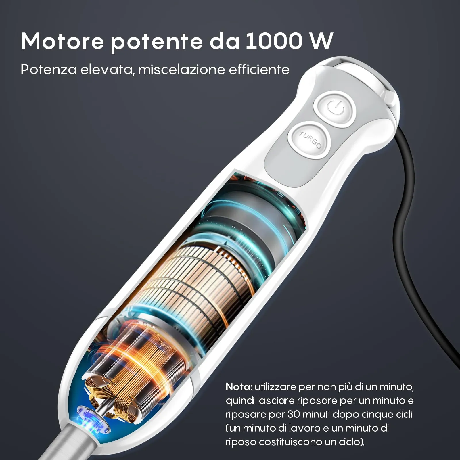 Fresko Frullatore a Immersione 4-in-1, 1000W, Acciaio Inox 304, Bianco - immagine 5