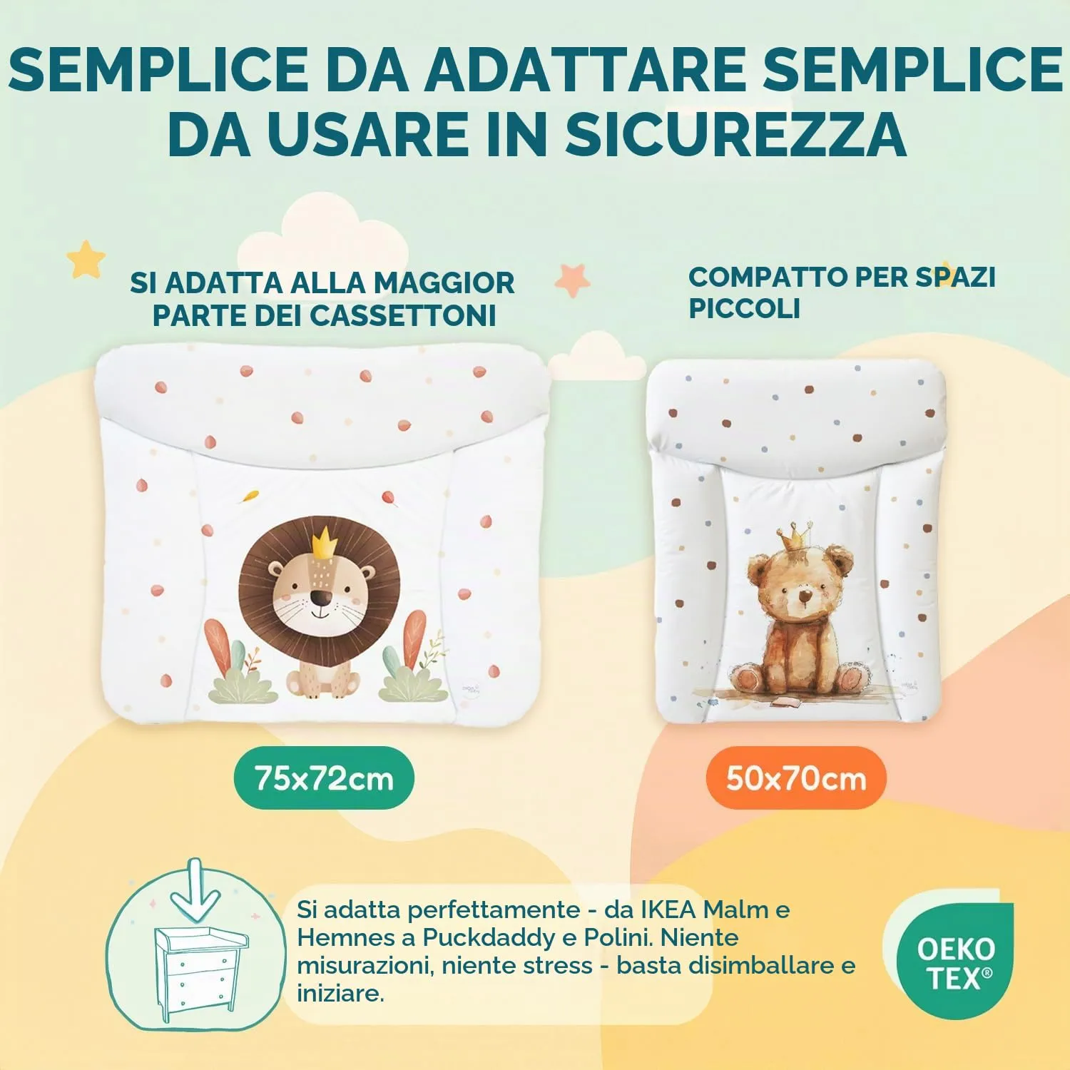 Ceba Baby Fasciatoio Materassino Lavabile e Impermeabile, Certificato Öko-Tex, 75x72 cm, Principe Orso - immagine 2