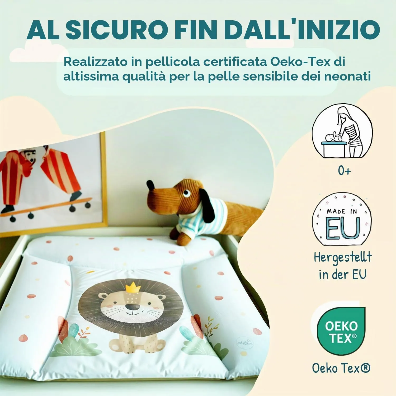 Ceba Baby Fasciatoio Materassino Lavabile e Impermeabile, Certificato Öko-Tex, 75x72 cm, Conversazione d'amore - immagine 3