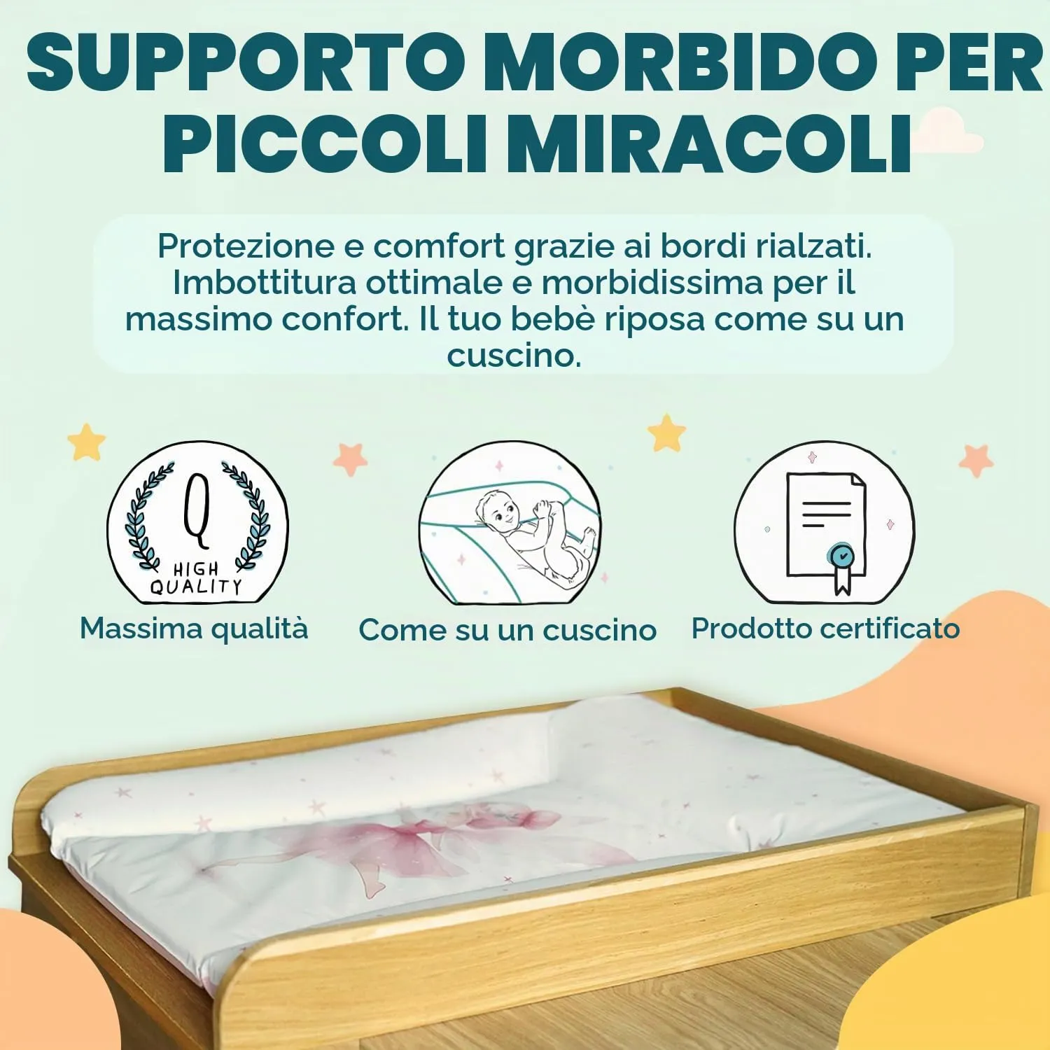 Ceba Baby Fasciatoio Materassino Lavabile e Impermeabile, Certificato Öko-Tex, 75x72 cm, Conversazione d'amore - immagine 4