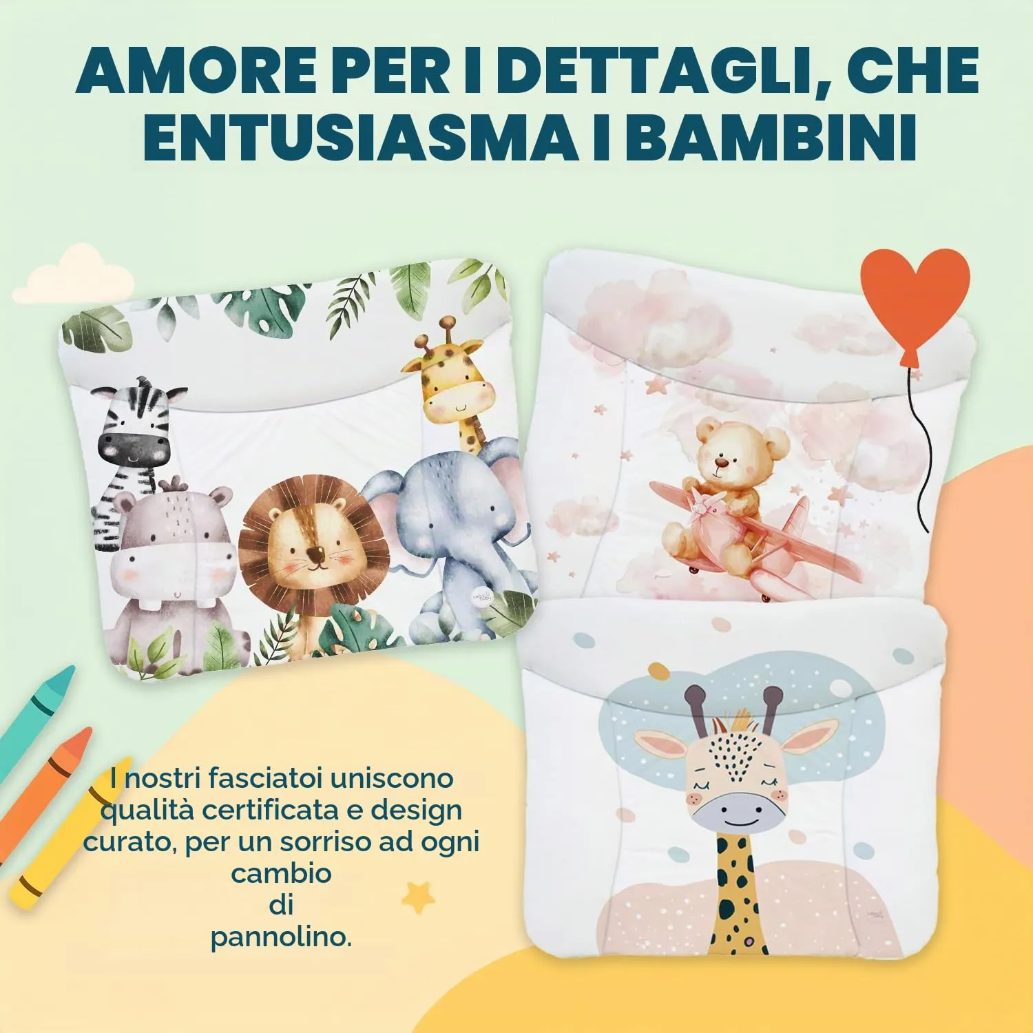 Ceba Baby Fasciatoio Materassino Lavabile e Impermeabile, Certificato Öko-Tex, 75x72 cm, Conversazione d'amore - immagine 6