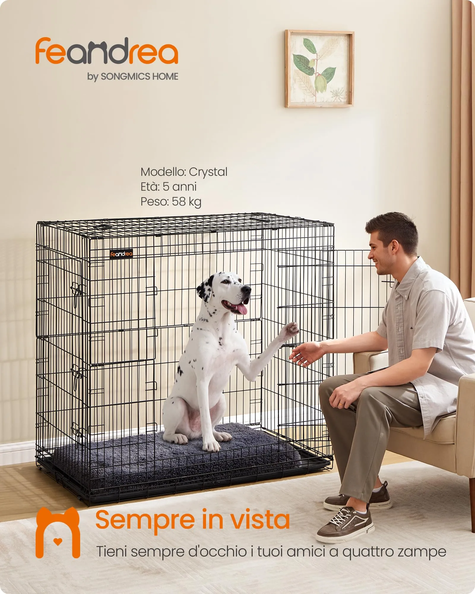 Feandrea Gabbia per Cani Pieghevole, 2 Porte, Vassoio Rimovibile, 122 x 74 x 114 cm, XXL, Nero PPD050B01 - immagine 2