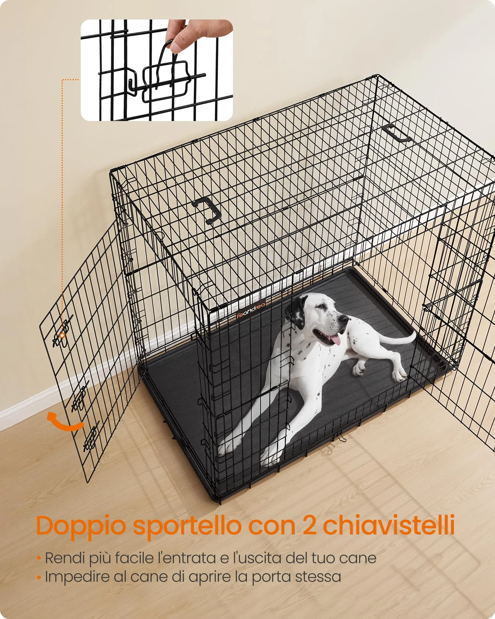Feandrea Gabbia per Cani Pieghevole, 2 Porte, Vassoio Rimovibile, 122 x 74 x 114 cm, XXL, Nero PPD050B01 - immagine 3