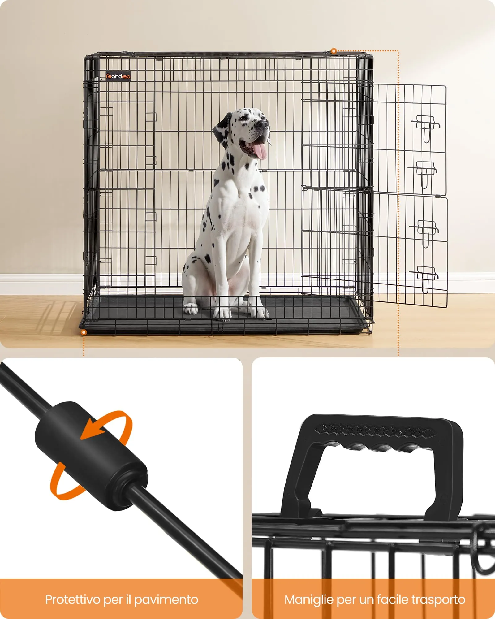 Feandrea Gabbia per Cani Pieghevole, 2 Porte, Vassoio Rimovibile, 122 x 74 x 114 cm, XXL, Nero PPD050B01 - immagine 7