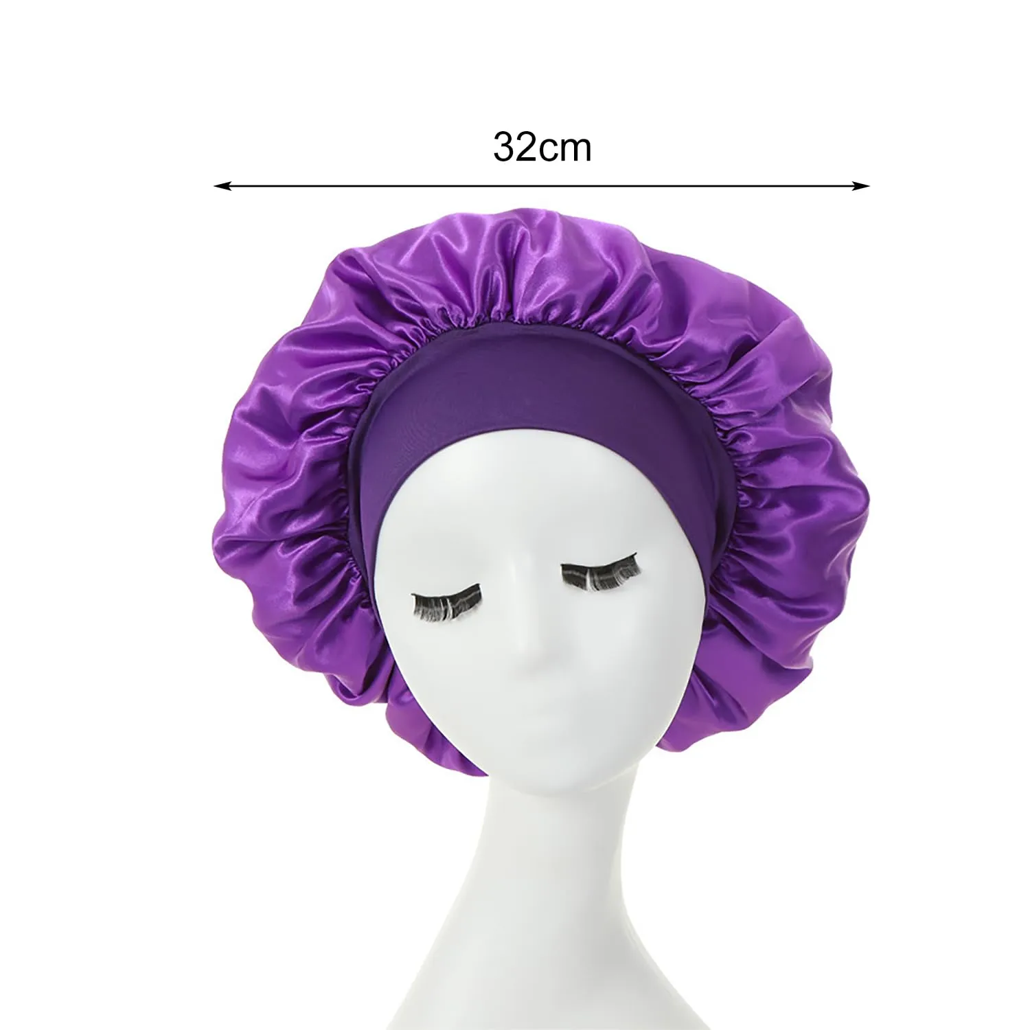 iLamvie Cuffia in Seta per Capelli Ricci, Berretto da Notte in Raso Elastico (Viola intenso) - immagine 7