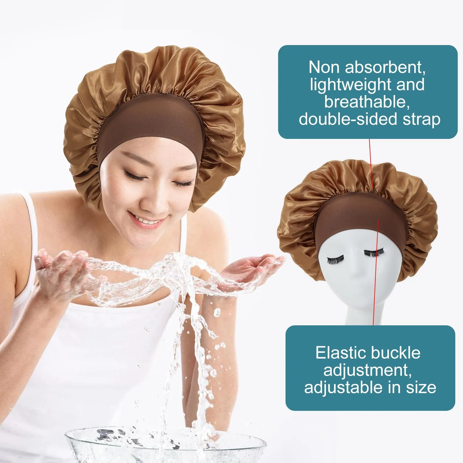 iLamvie Cuffia in Seta per Capelli Ricci, Berretto da Notte in Raso Elastico per Donna (Oro) - immagine 5