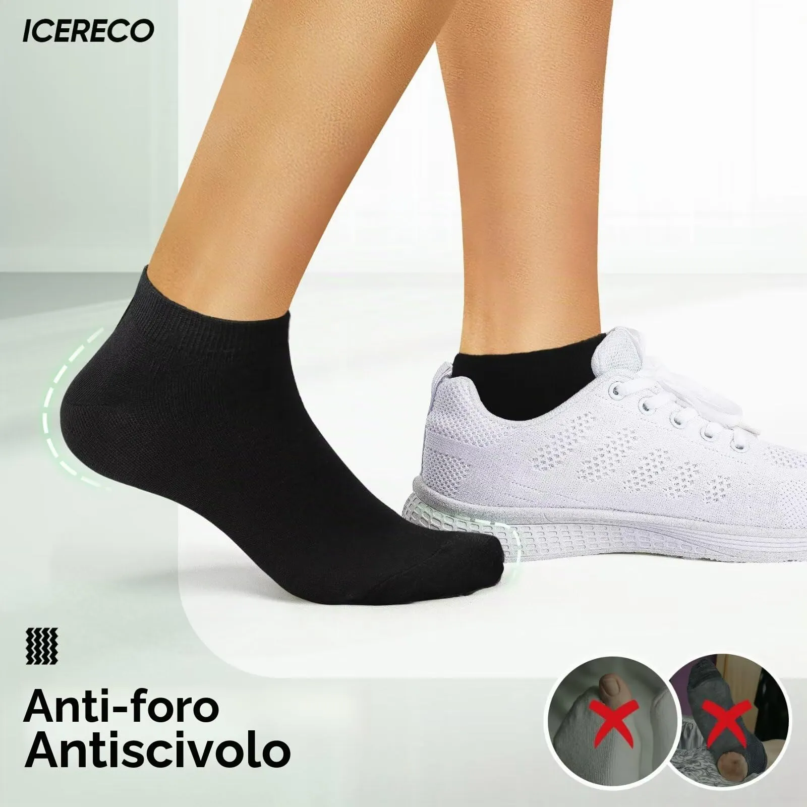IceReco Calzini Corti in Cotone, 20 Paia, 35-38, Nero - immagine 5
