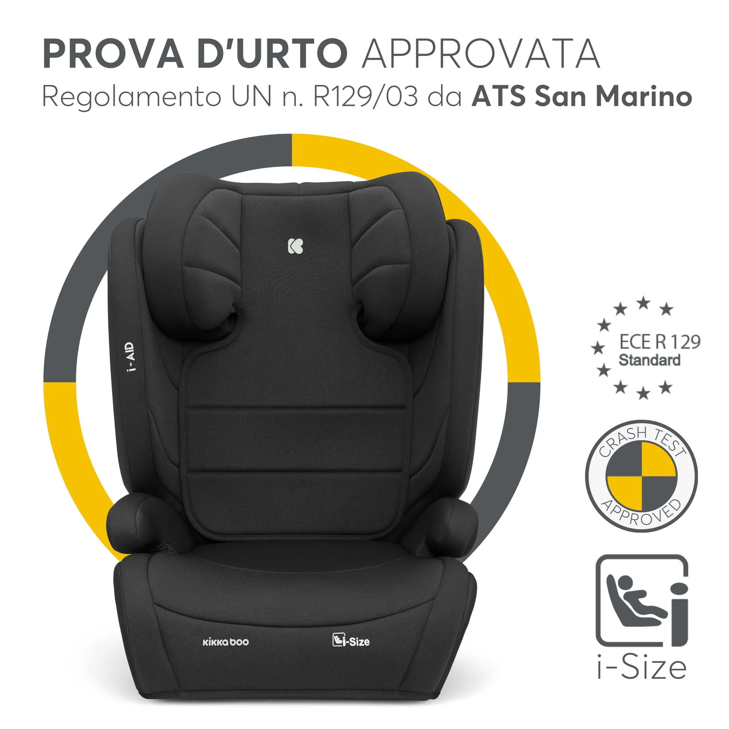 KikkaBoo i-AID Seggiolino Auto Gruppo 2/3 i-Size 100-150 cm, 15-36 kg, Nero - immagine 3