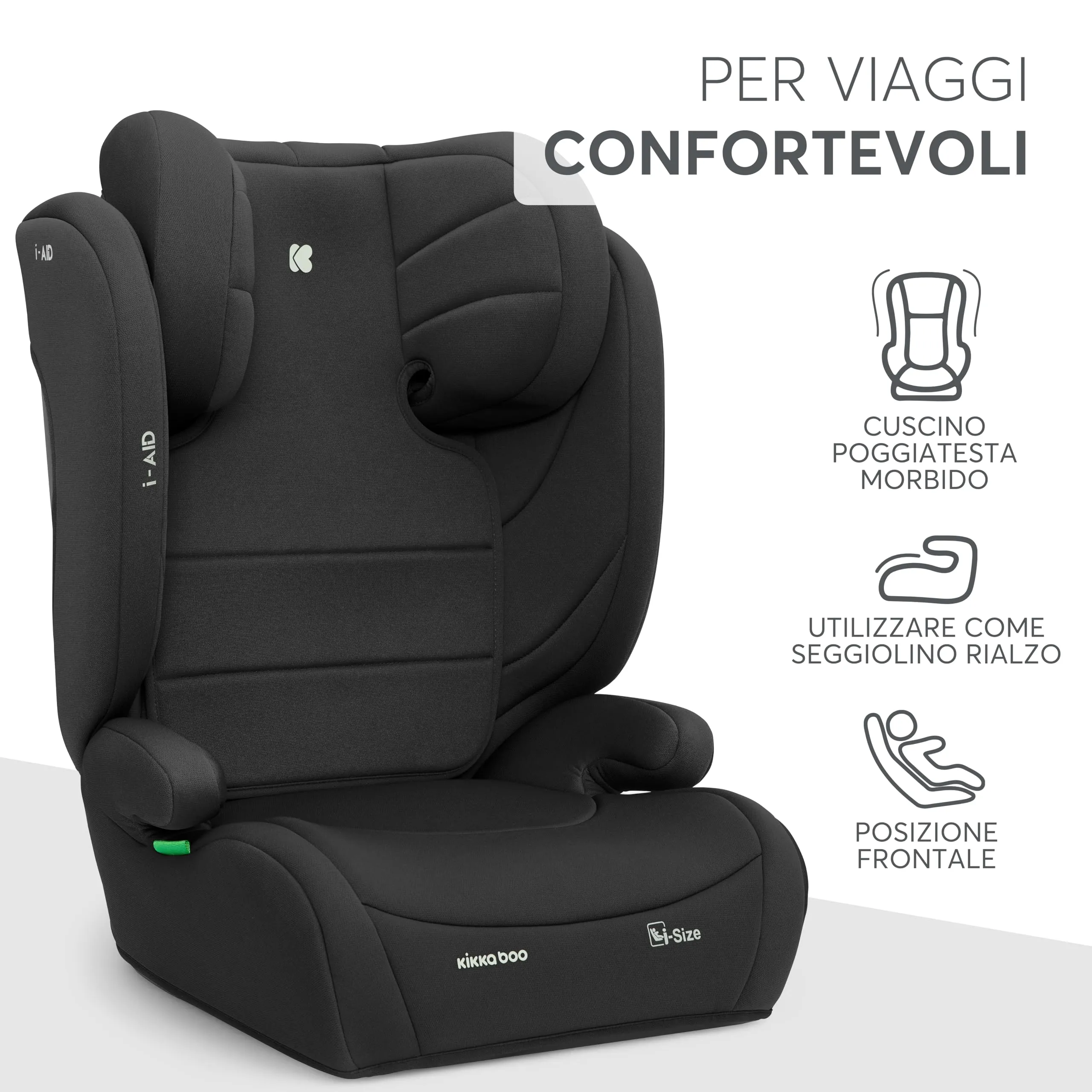KikkaBoo i-AID Seggiolino Auto Gruppo 2/3 i-Size 100-150 cm, 15-36 kg, Nero - immagine 7