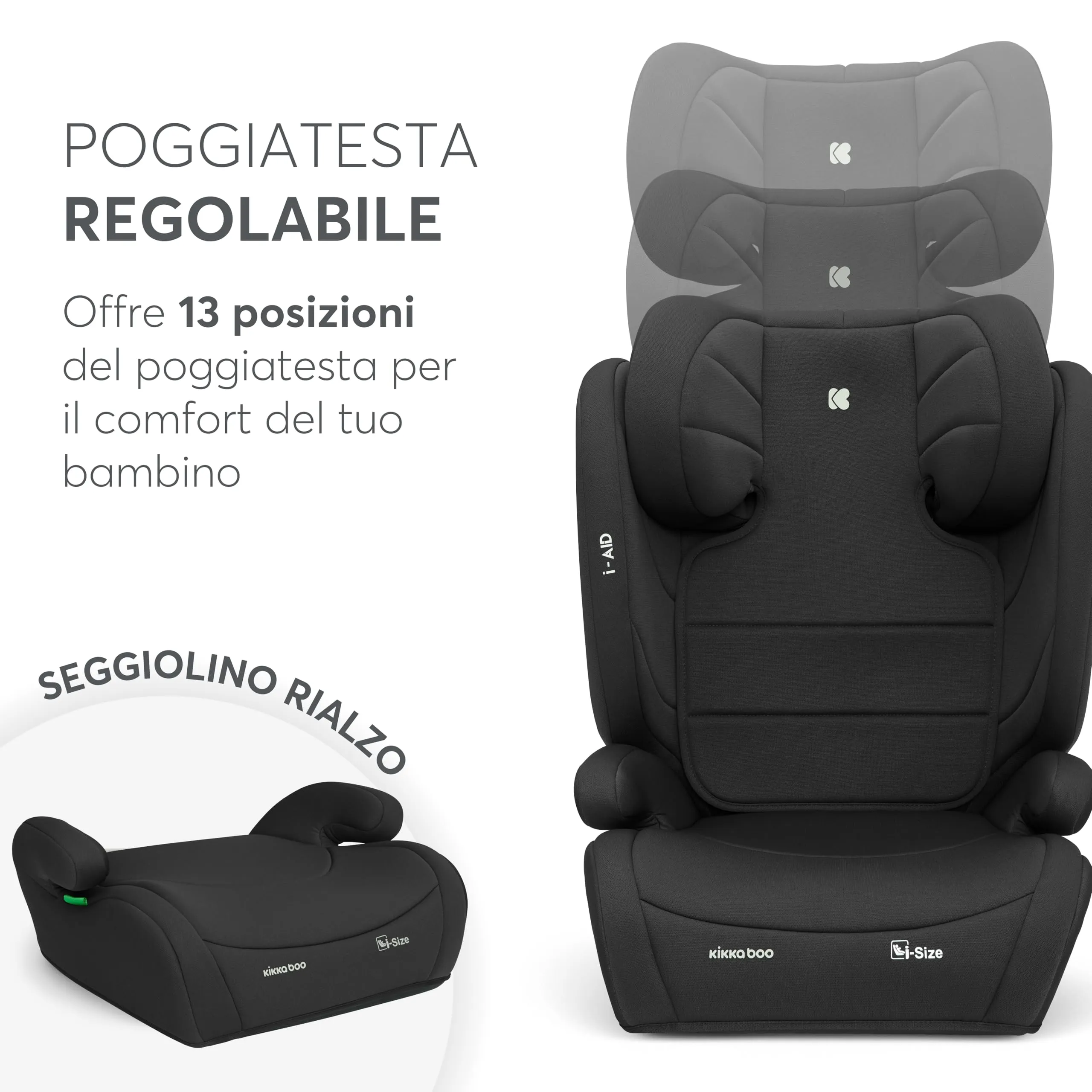 KikkaBoo i-AID Seggiolino Auto Gruppo 2/3 i-Size 100-150 cm, 15-36 kg, Nero - immagine 9