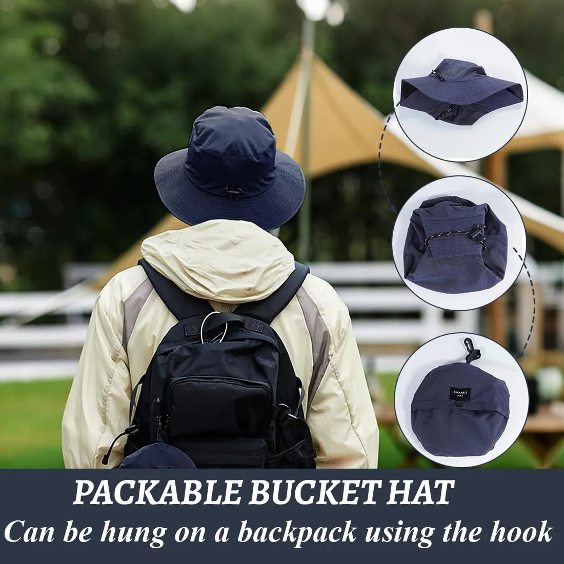 AIYVELU Cappello Donna Estivo Bucket Hat Pescatore Antipioggia Protezione Solare Traspirante (Marina Militare) - immagine 4