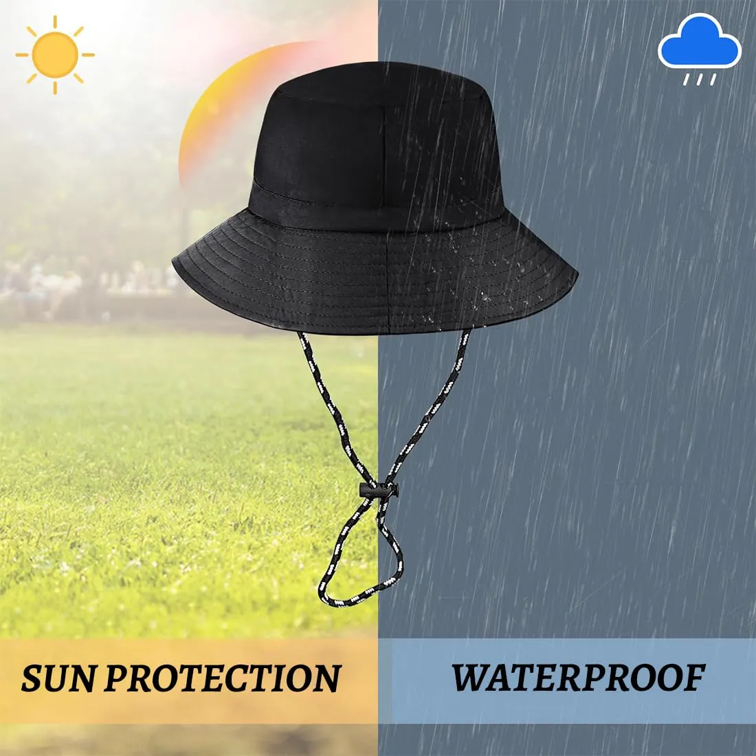 AIYVELU Cappello Bucket Hat Donna Estivo Antipioggia e Protezione Solare, Pieghevole e Traspirante (Nero) - immagine 5