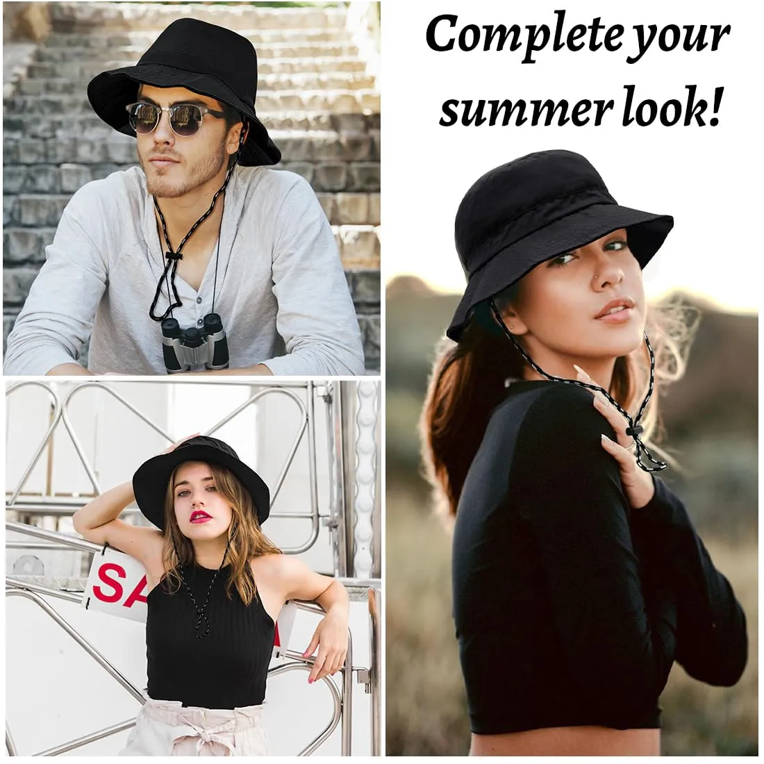 AIYVELU Cappello Bucket Hat Donna Estivo Antipioggia e Protezione Solare, Pieghevole e Traspirante (Nero) - immagine 6