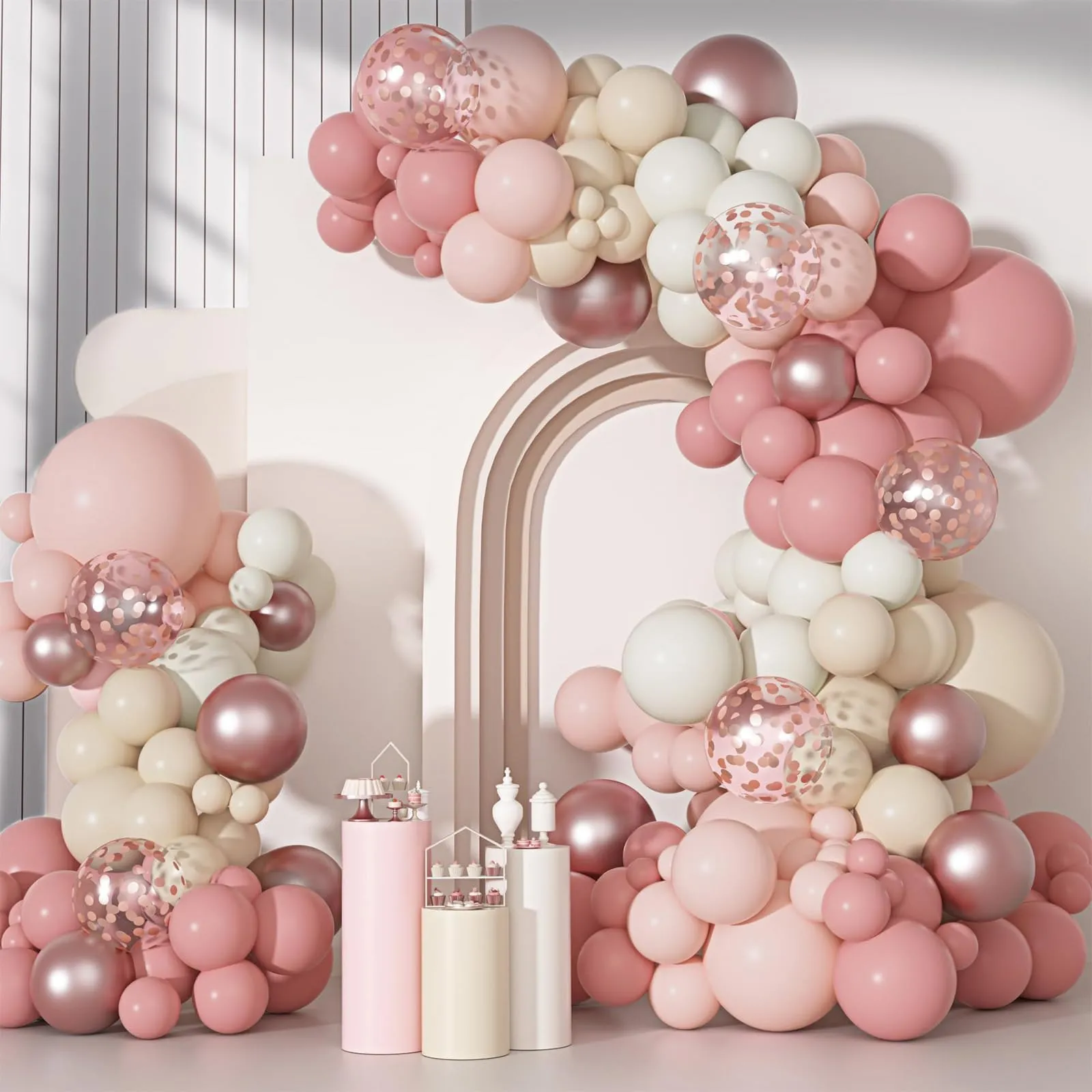 Frigg Kit Arco Palloncini Rosa Retrò, 114 Pezzi, Rosa Pastello, Beige, Bianco e Rosa Gold - immagine 1