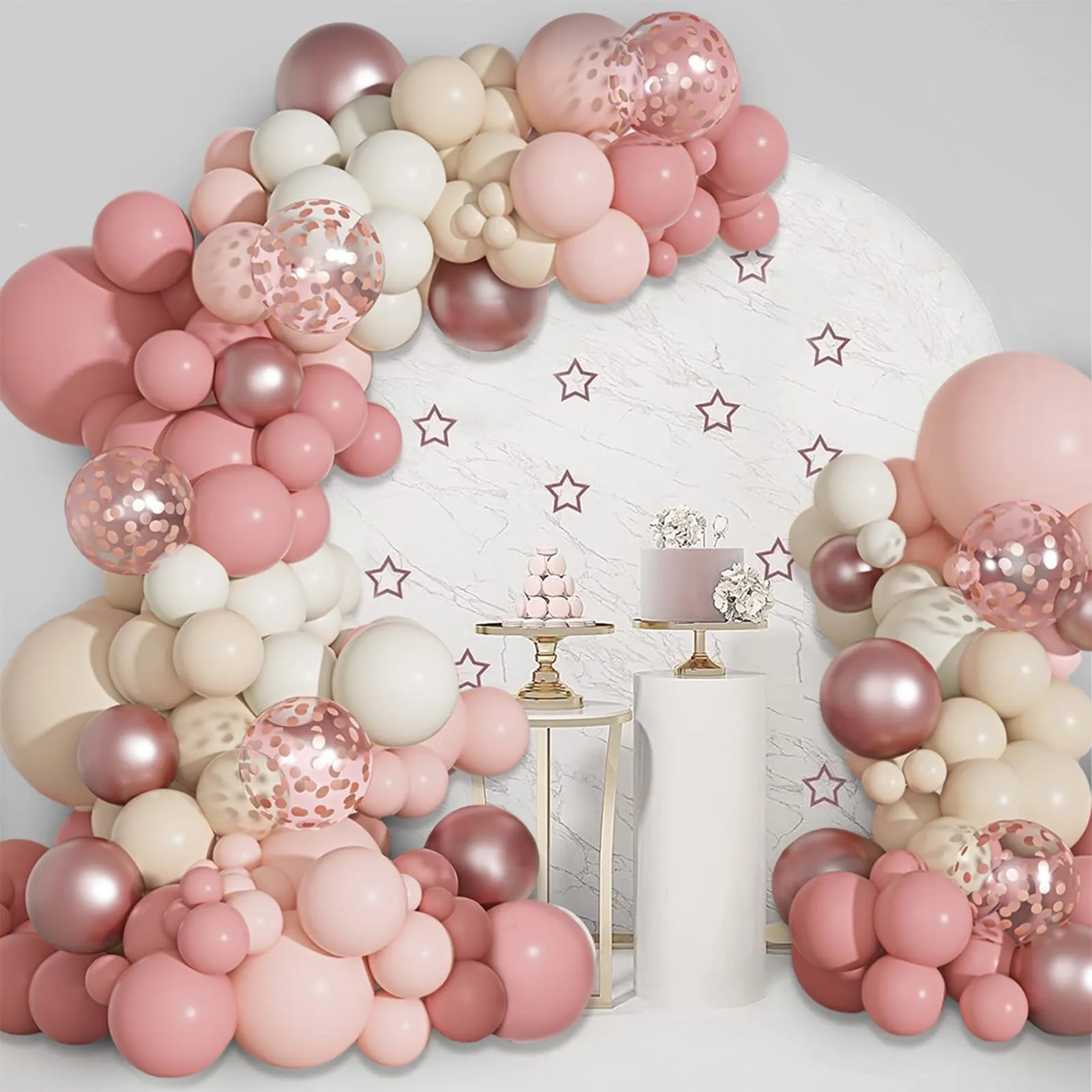 Frigg Kit Arco Palloncini Rosa Retrò, 114 Pezzi, Rosa Pastello, Beige, Bianco e Rosa Gold - immagine 3