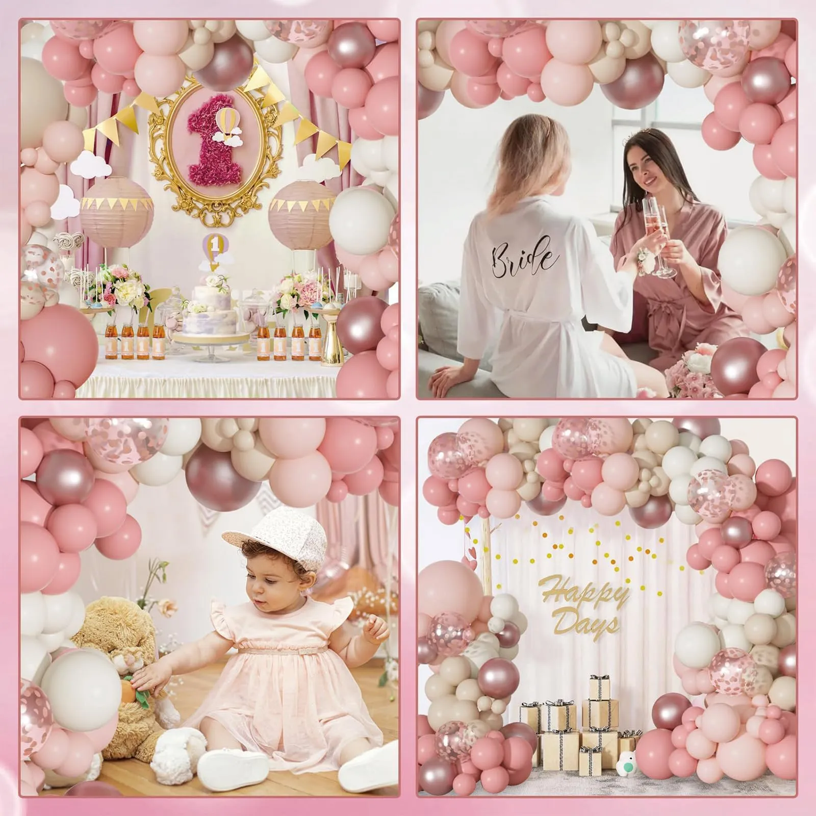 Frigg Kit Arco Palloncini Rosa Retrò, 114 Pezzi, Rosa Pastello, Beige, Bianco e Rosa Gold - immagine 4