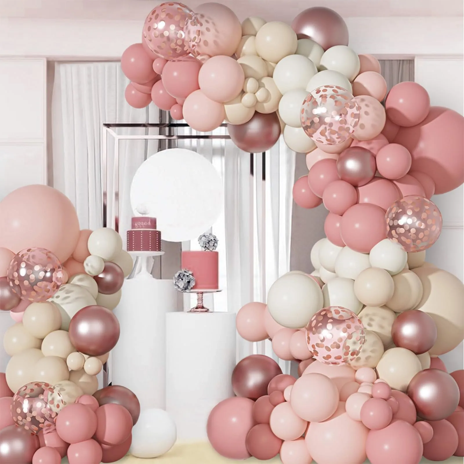Frigg Kit Arco Palloncini Rosa Retrò, 114 Pezzi, Rosa Pastello, Beige, Bianco e Rosa Gold - immagine 5