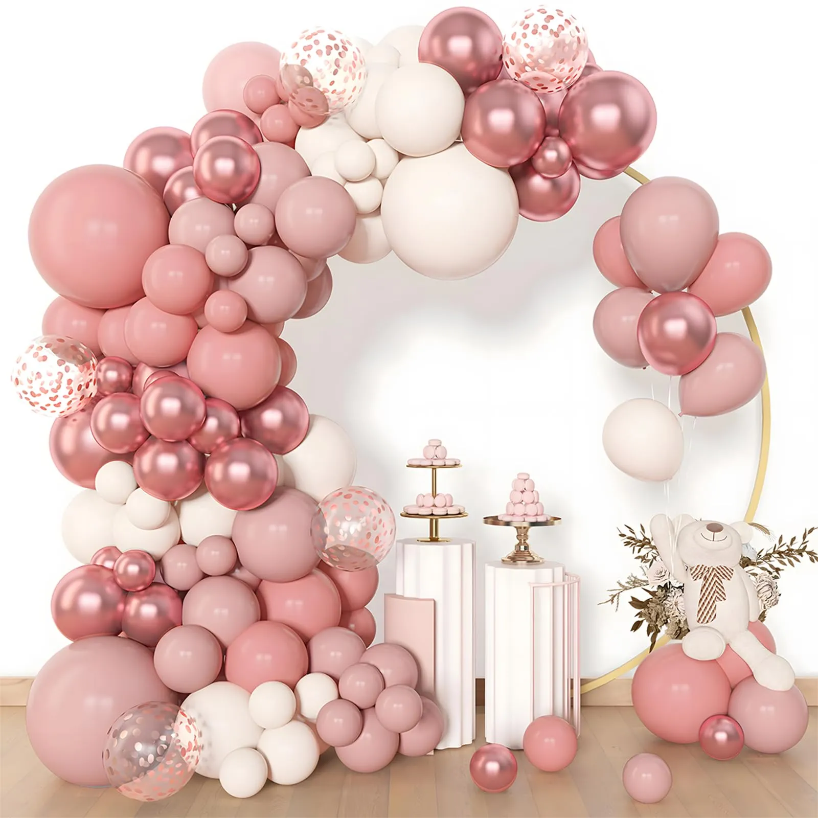 Frigg Kit Arco Ghirlanda Palloncini Rosa Nudo e Rose Retrò, 114 Pezzi - immagine 1