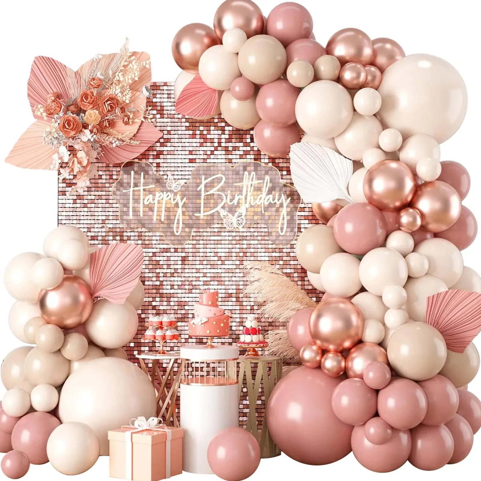 Frigg Kit Arco Ghirlanda Palloncini Rosa Nudo e Rose Retrò, 114 Pezzi - immagine 3
