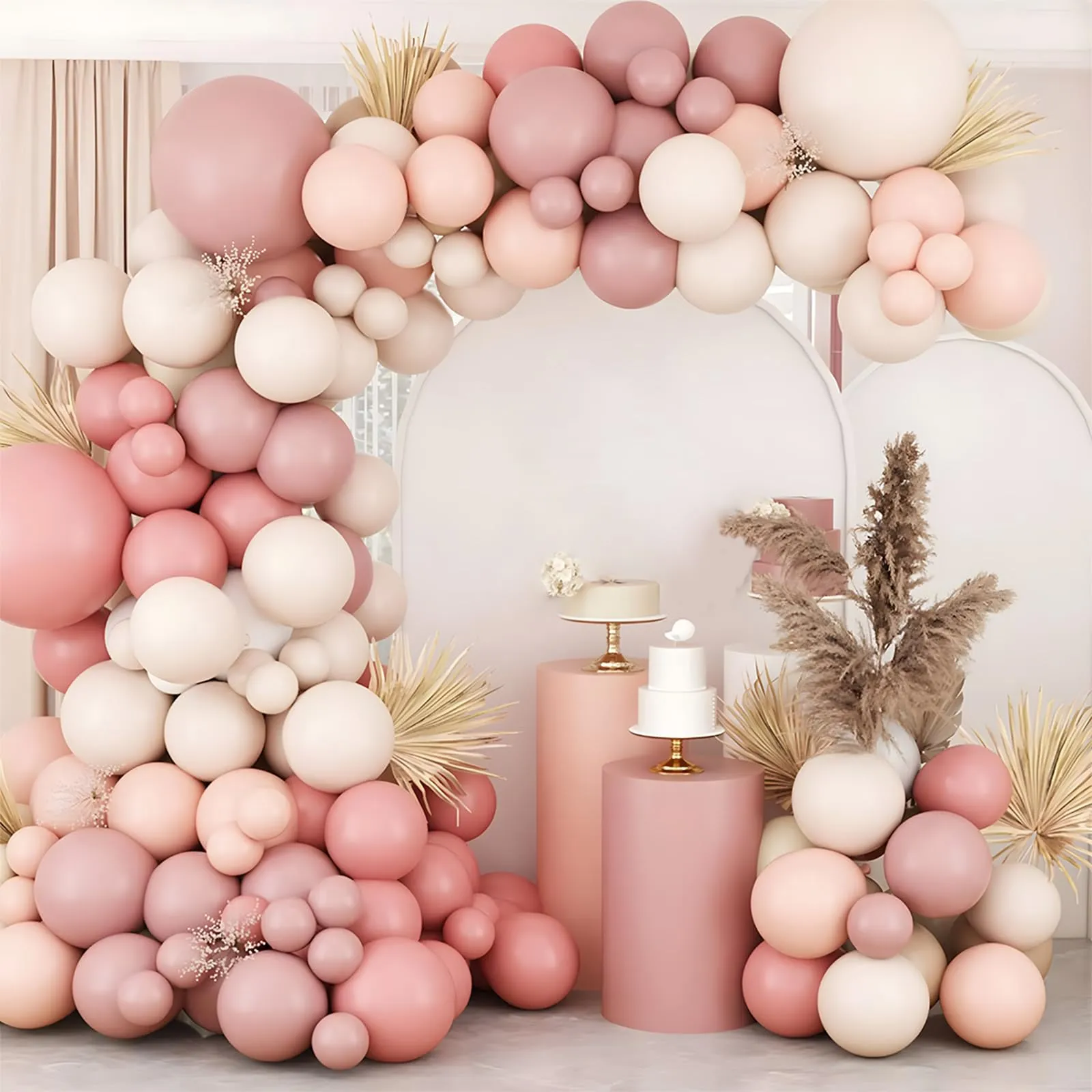 Frigg Kit Arco Ghirlanda Palloncini Rosa Nudo e Rose Retrò, 114 Pezzi - immagine 4