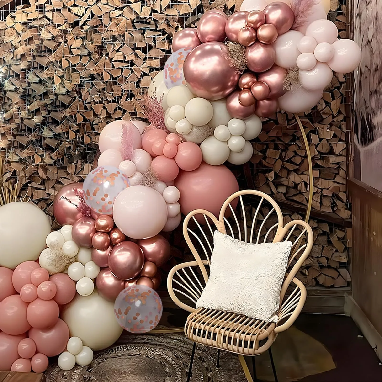 Frigg Kit Arco Ghirlanda Palloncini Rosa Nudo e Rose Retrò, 114 Pezzi - immagine 7